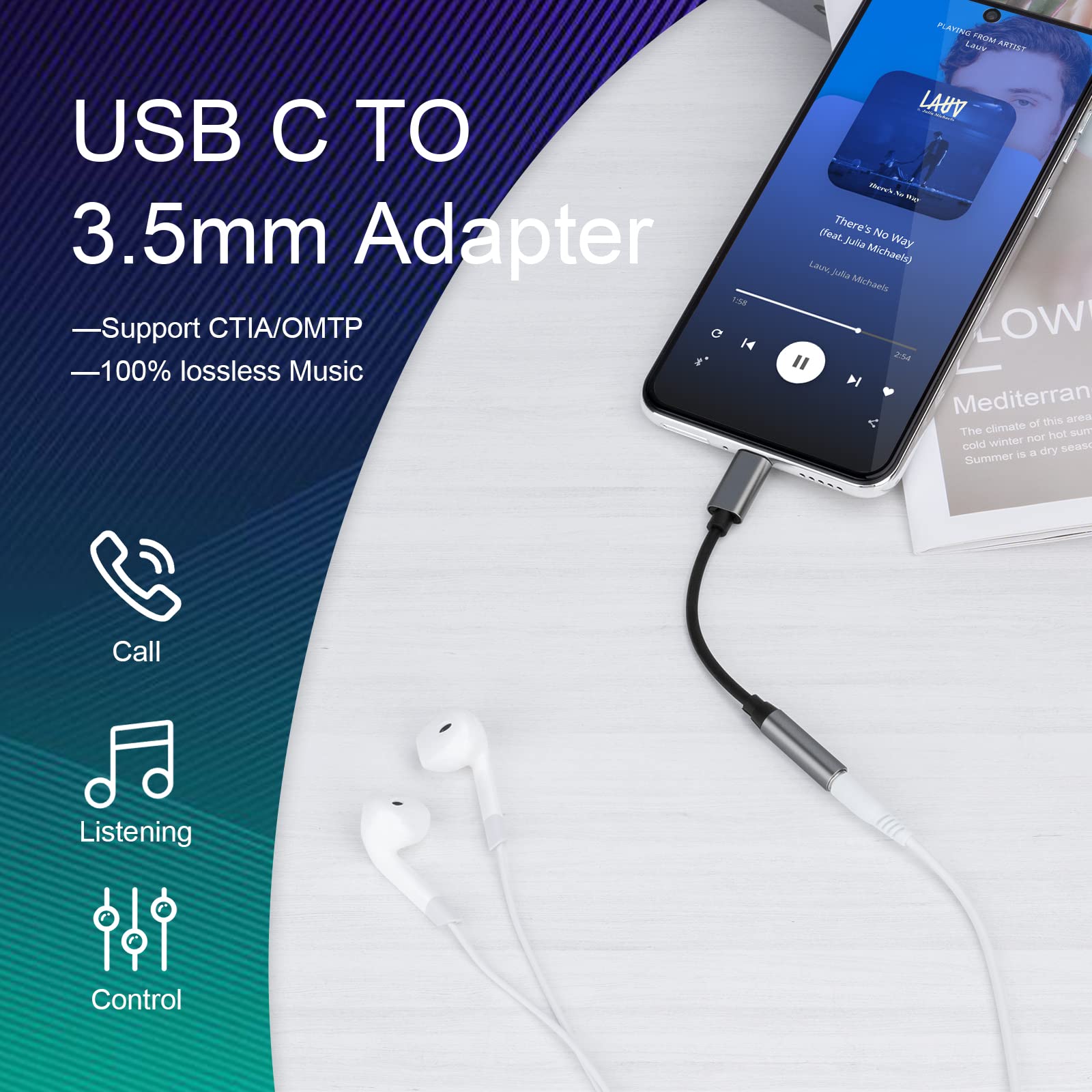 Adattatore USB Type-C A 3,5 Mm 2 In 1 – Dongle Audio Con Ricarica Rapida – Cavo Intrecciato Per Smartphone E Tablet