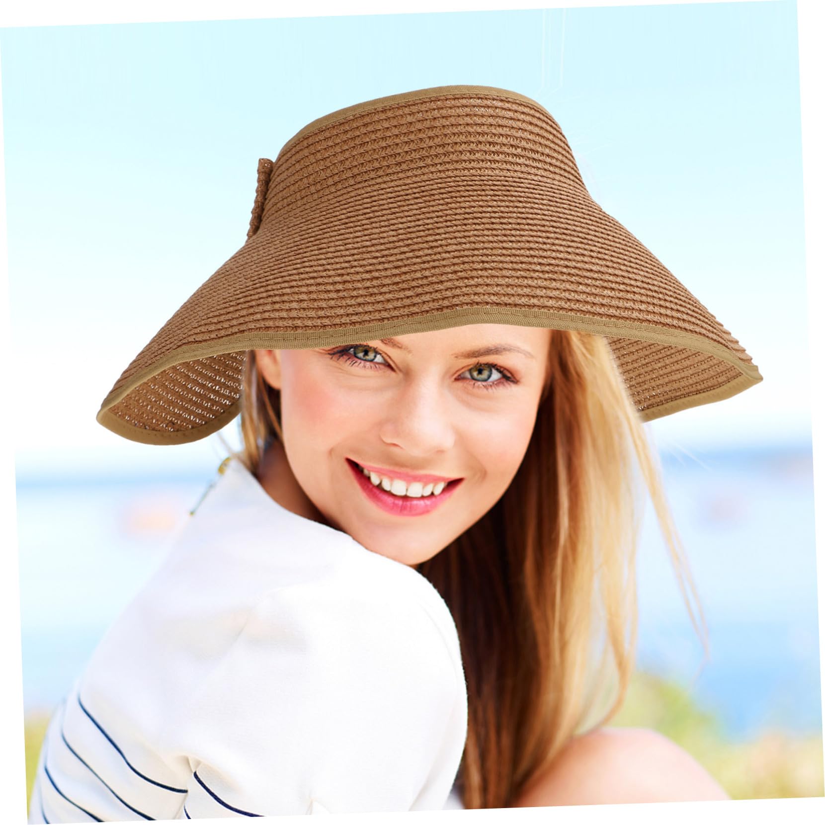 Strandhut Hut mit Sonnenblende Stroh Visier für Frauen Kappe strandloege Strand zubehör Großer sonnenhüte für Damen sommerlicher Outdoor- Falt Coffee