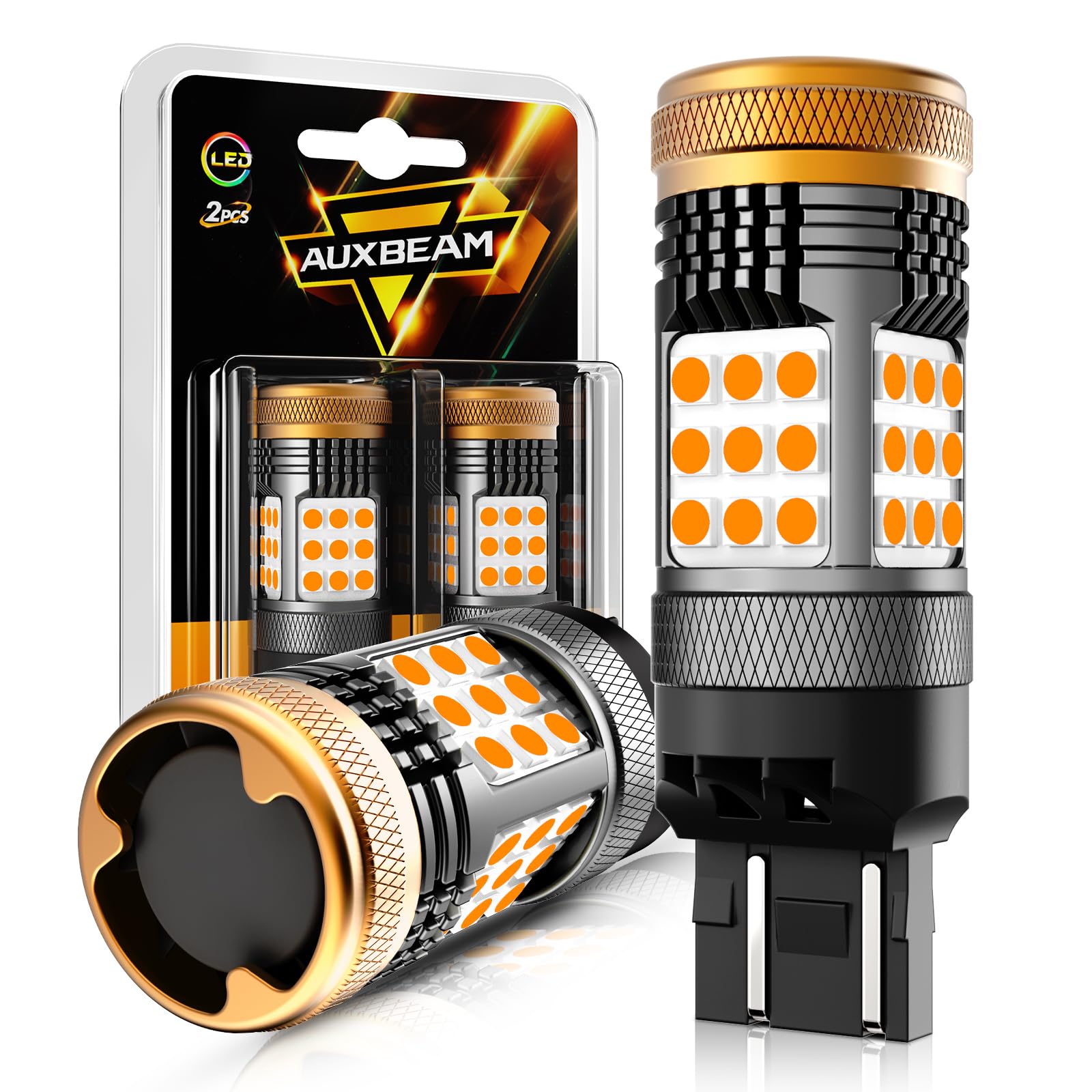 Auxbeam B21 Series 7443 LED Bulbs Amber Yellow