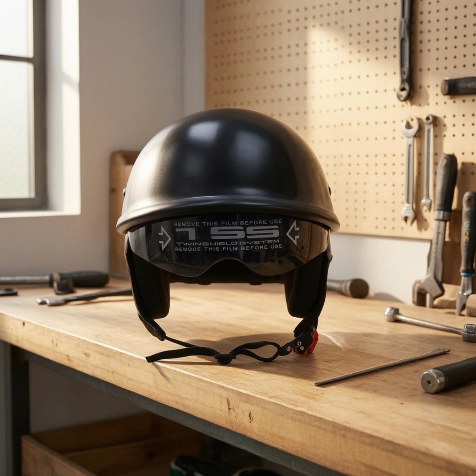 Casco Integrale con Visiera Antivento Omologato Calotta in E Cinghia a per Pendolare