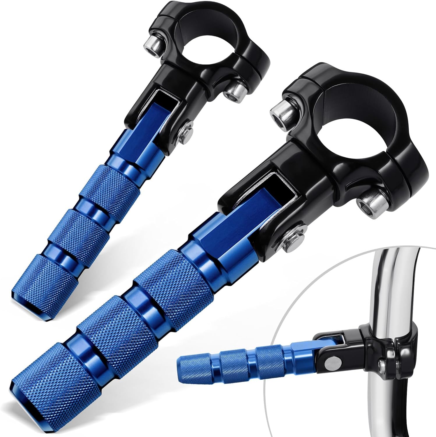 Benlari CNC Highway Pegs Motorcycle Foot Pegs Stainless Steel 1in 1-1/4in 25mm 32mm Fit for Harley Davidson Engine Guards Crash Bars Blue