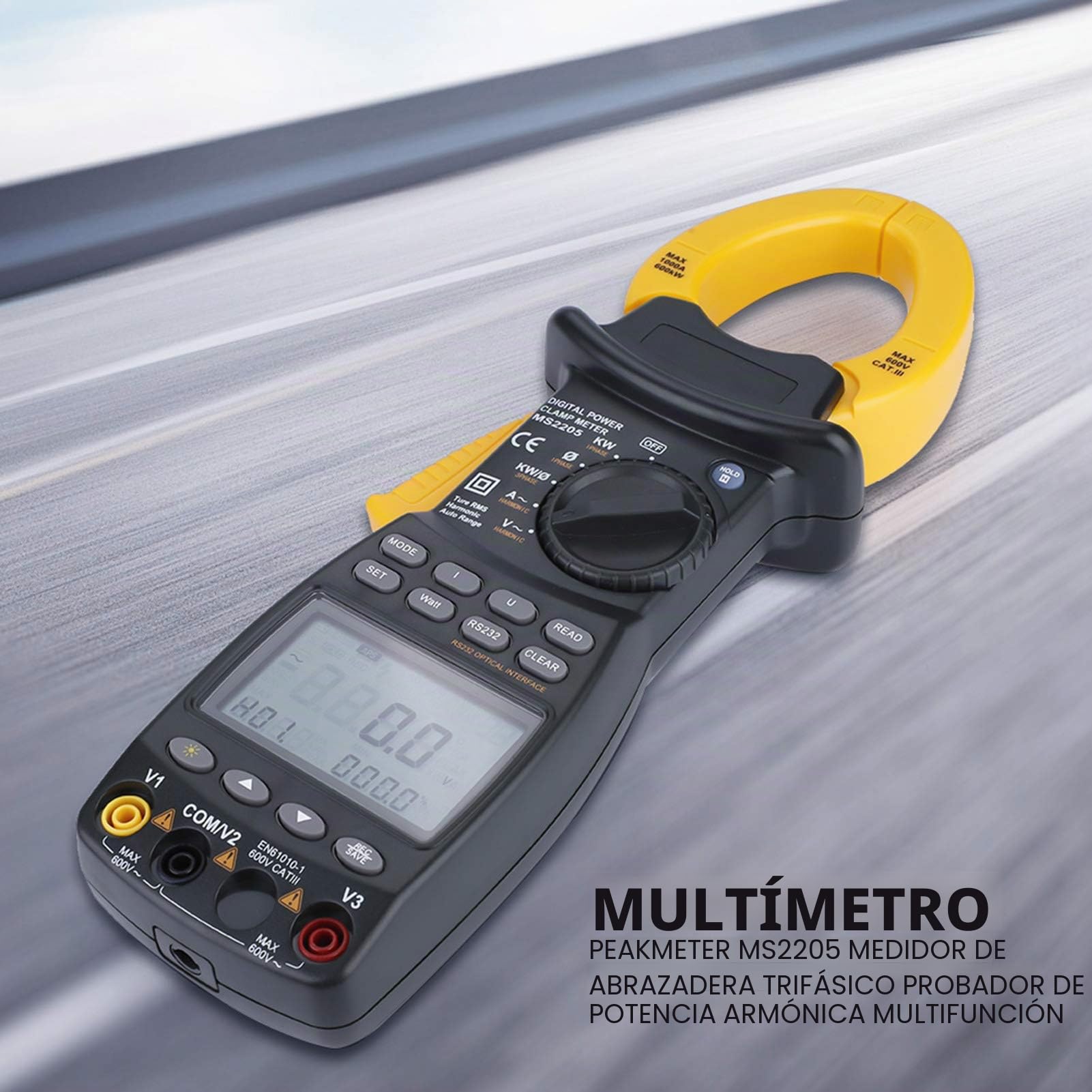 Medidor de pinza trifásico PEAKMETER MS2205 Probador de potencia armónica multifunción para equipos de energía en el sitio/circuitos de energía