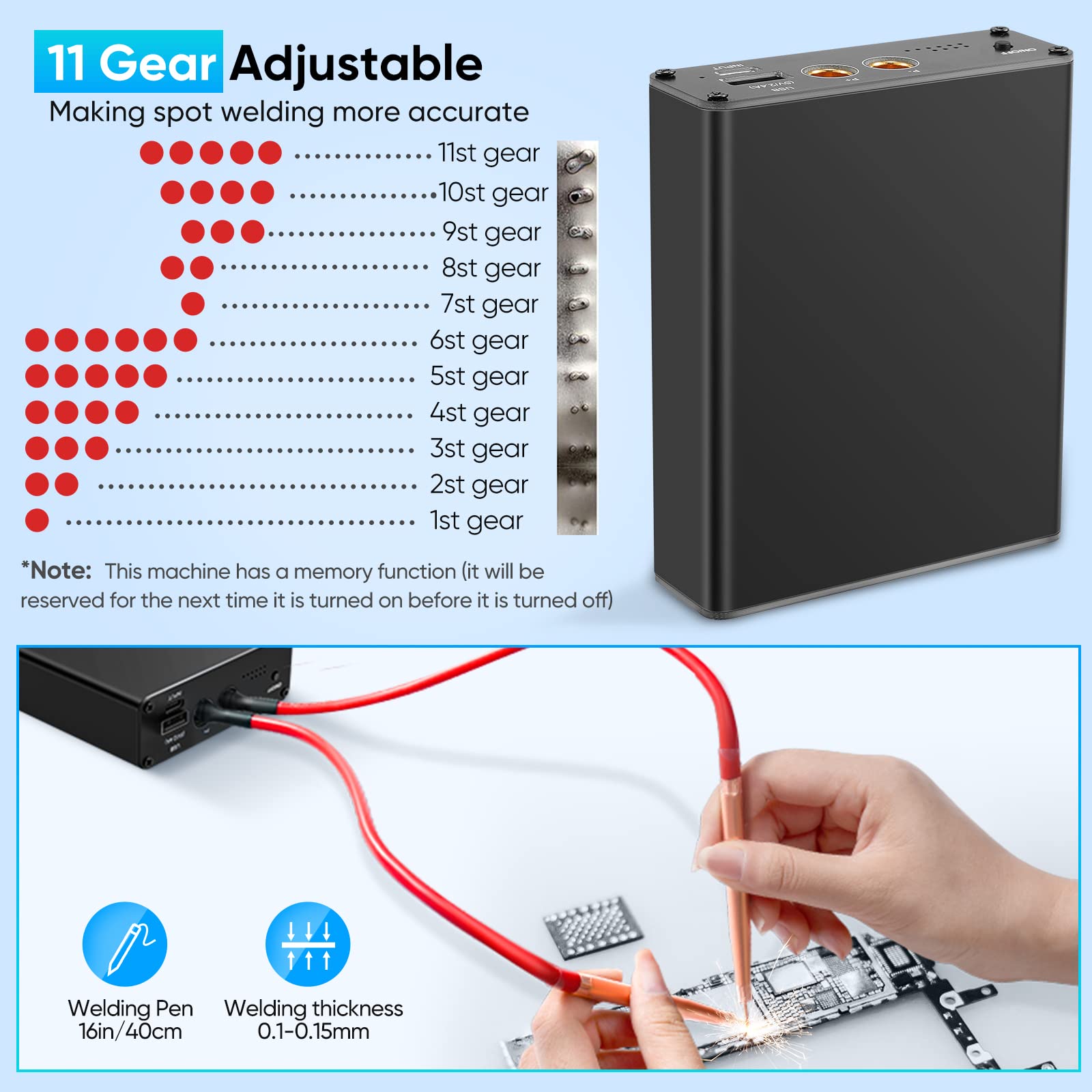 Soudeuse par Point, VAYOTOY Machine de Soudage par Points Portable Réglable 5000 mAh Mini Soudeuse par Points Charge USB Stylo à Dégagement Rapide Feuille de Nickel pour le Soudage par Points