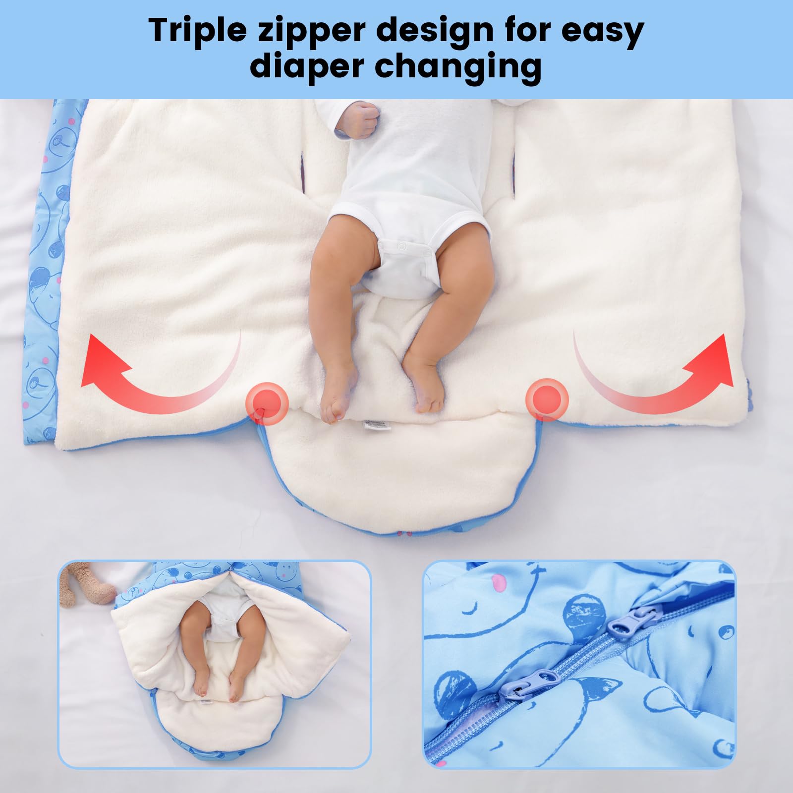 Sacchi Nanna per Bambino 3 Tog, Passeggino Sacco a pelo Neonato Coperta Universale Avvolgente 0-6 Mesi, Blu