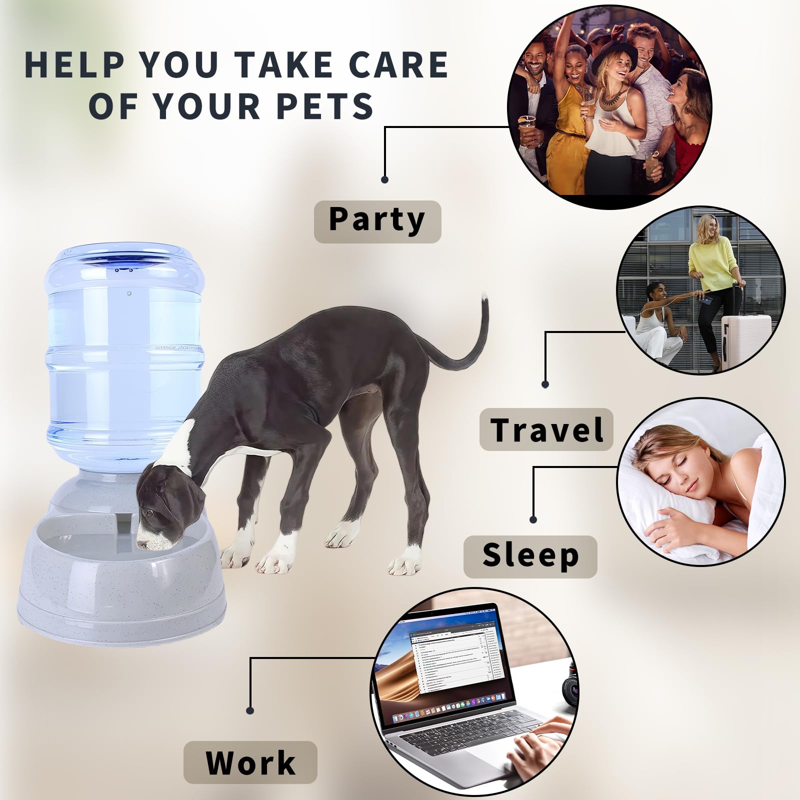 Dispensador de agua grande para perros, estación dispensadora automática de agua para mascotas, cuenco de agua de gravedad para perros y gatos, fuente grande para perros