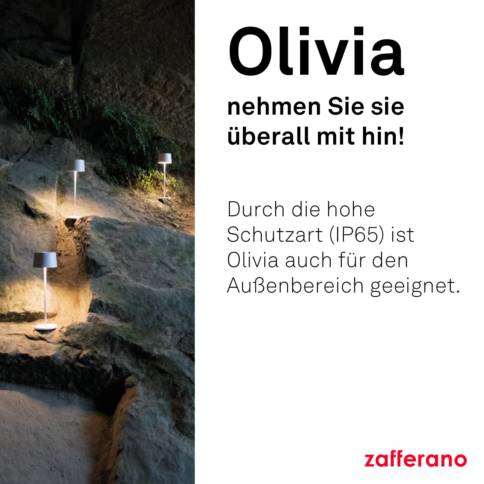 Zafferano, Olivia Pro Lampe, Tragbare und Wiederaufladbare Tischlampe mit Touch Control, Geeignet für Wohnzimmer und Außenbereich, Dimmer, 2200-3000 K, Höhe 35 cm, Farbe Dunkelgrau