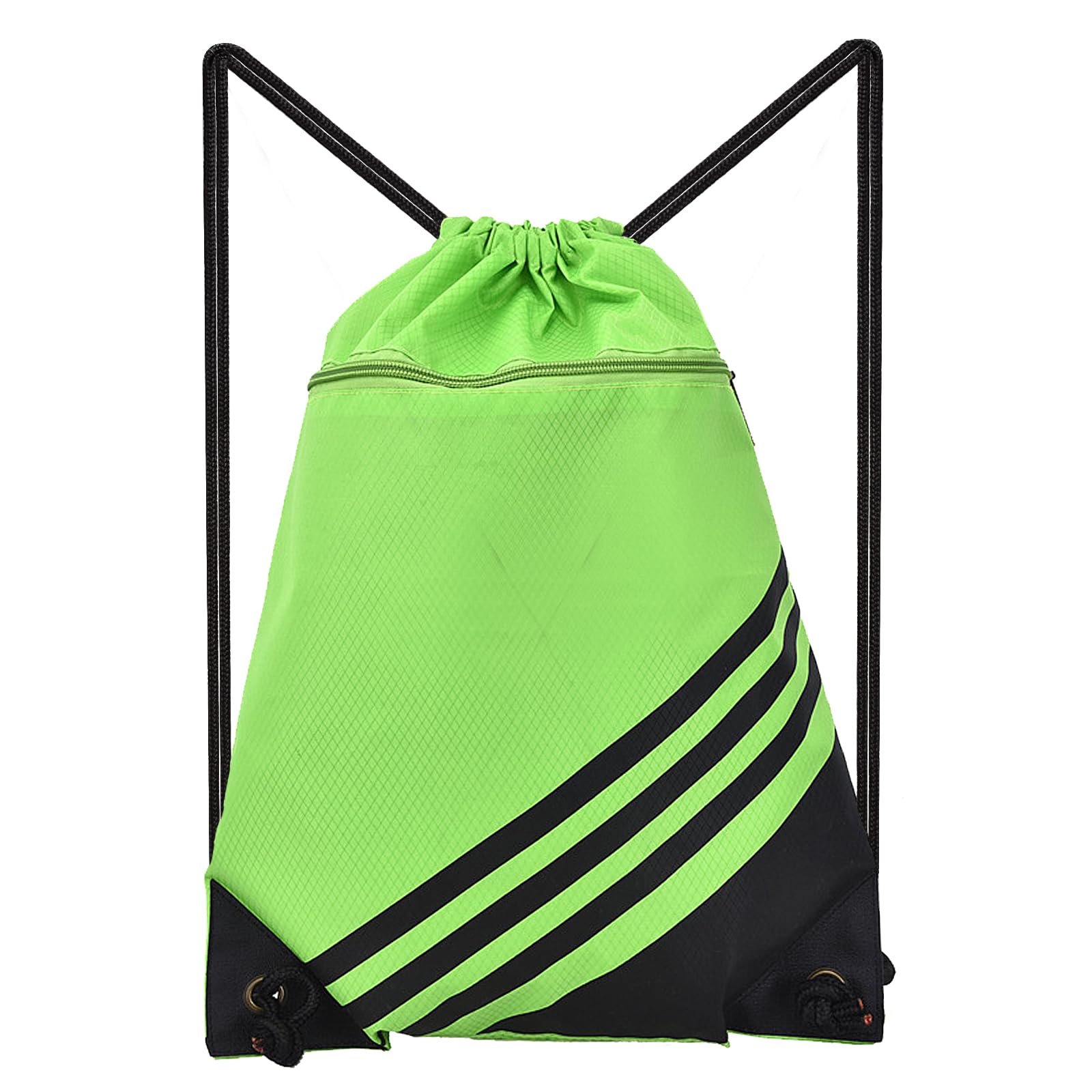 Drawstring Backpack, Water Resistant Sports Gym Sackpack with Zipper, Large Capacity Drawstring Bag for Sports Travel Storage, Lightweight String Cinch Backpack for Women Men (Green)