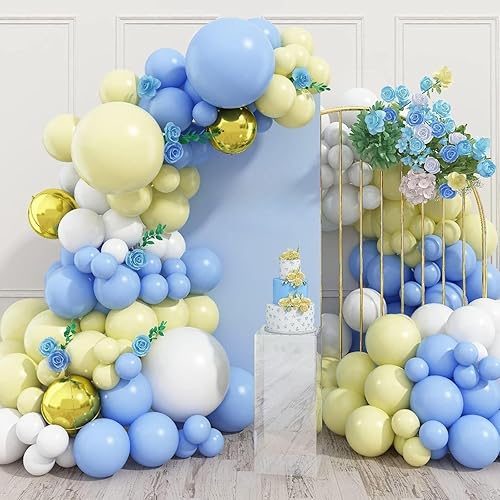 Kit de arco de globos azules y amarillos, guirnalda de globos azul amarillo con globos de látex azul maca amarillo y blanco, guirnalda de arco de Kit de arco de globos azules y amarillos, guirnalda de globos azul amarillo con globos de látex azul maca amarillo y blanco, guirnalda de arco de