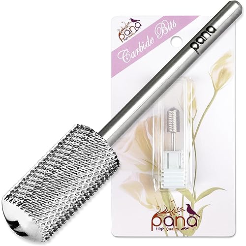 PANA 3/32" Large Smooth Round Top Safety Carbide Nail Drill Bit for Gel Polish & Acrylic Removal Nail Salon Manicure Pedicure Electric File Tools (Large Barrel - Silver, Medium)