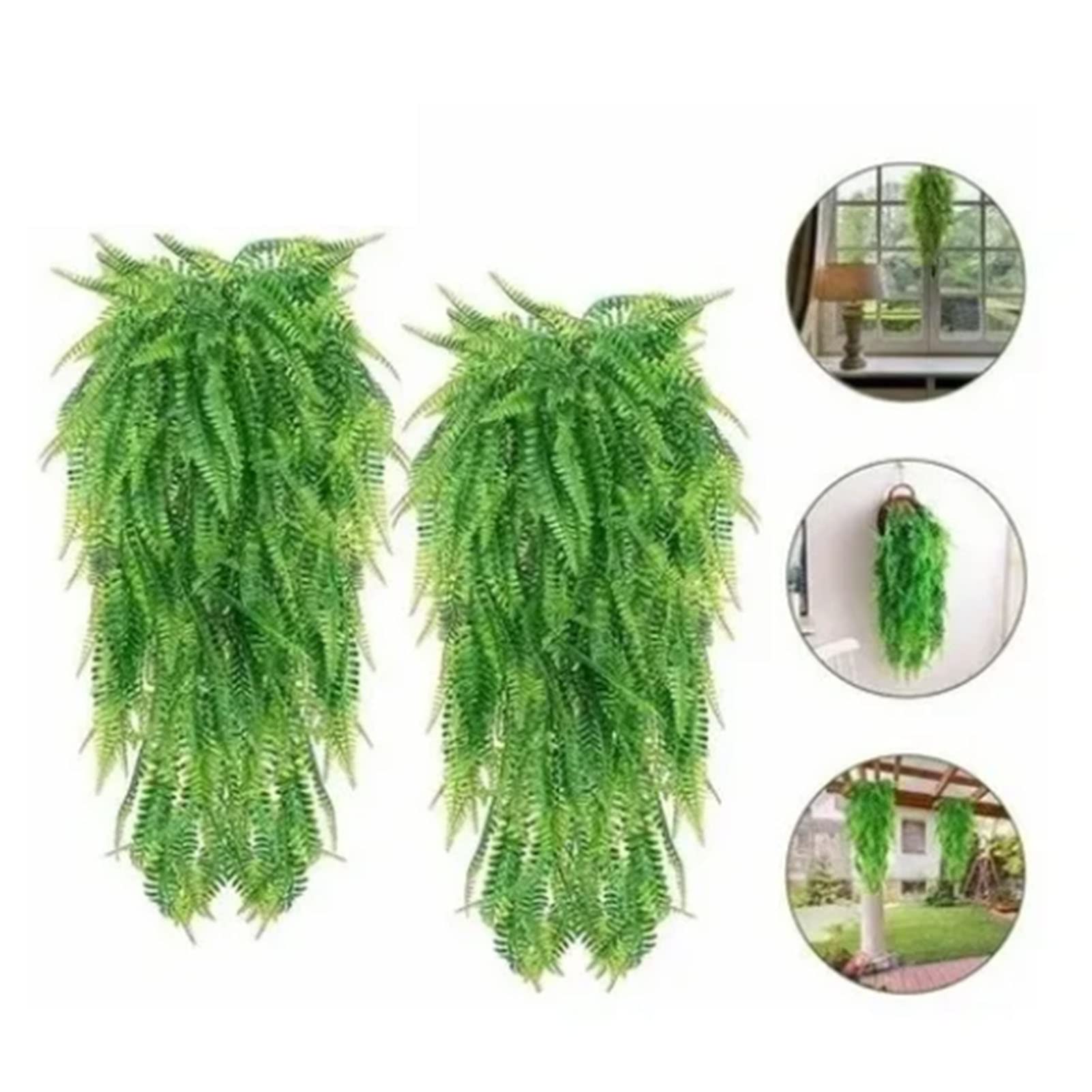 JUOPZKENN Lot de 2 fougères artificielles à suspendre, plantes de vigne imperméables, anti-UV, fausses plantes à suspendre en plastique pour terrasse, porche, jardin, cour, décoration intérieure et