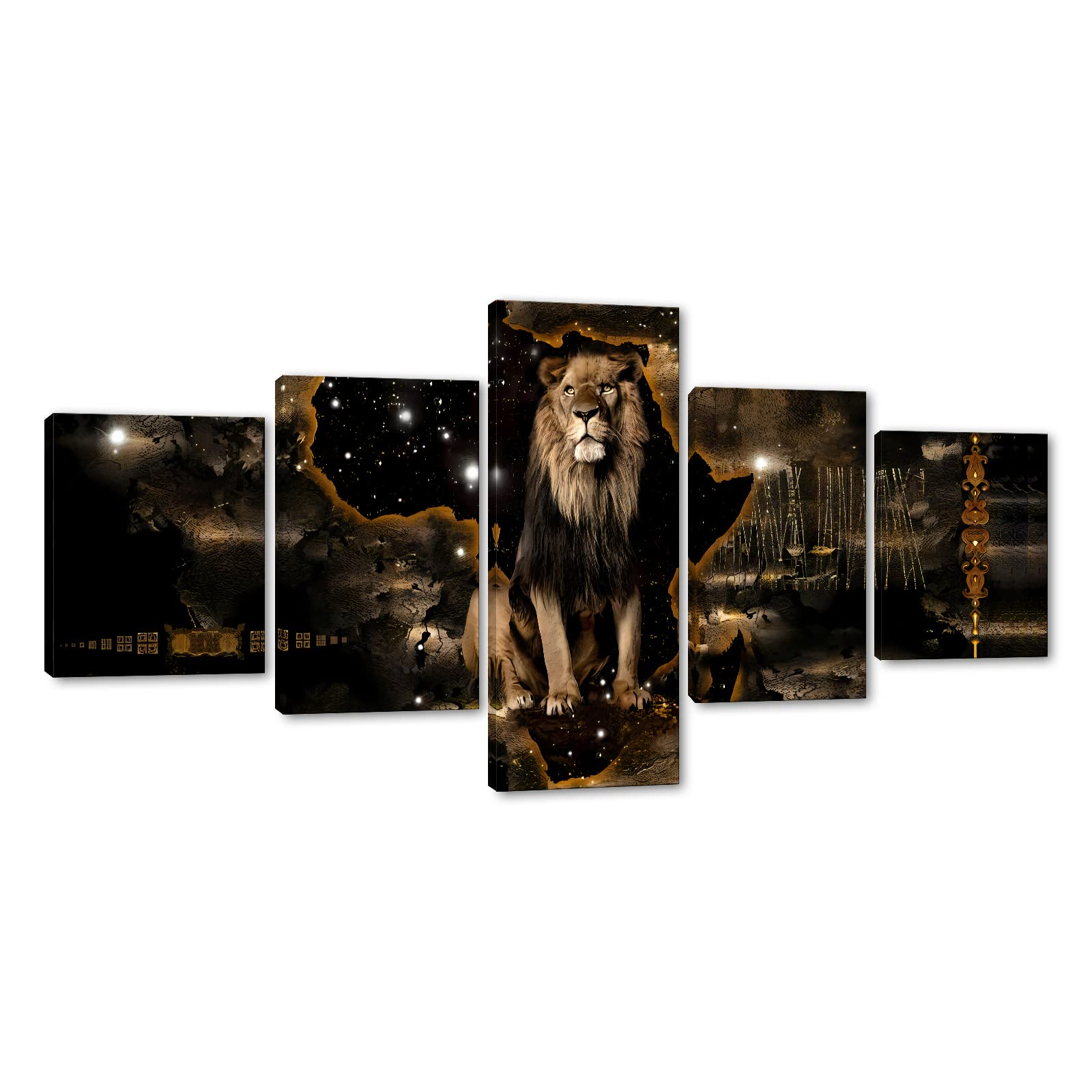 Yatsen Bridge Extra Large 5 Panels Motivational Lion Wall Art Canvas Poster Paintings Modern Home Office Decor Inspirational Animals Artwork Posters Wooden Framed Ready to Hang-50 inch x 24 inch