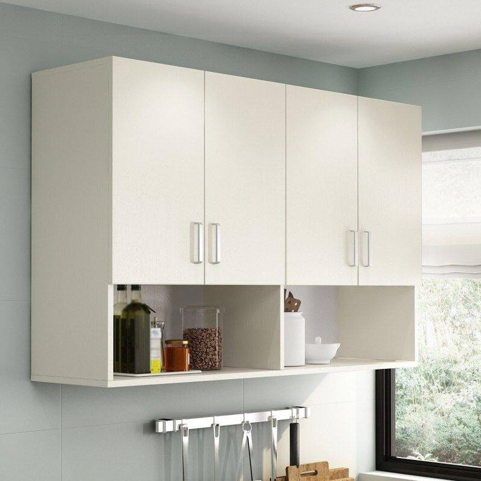Armoire murale de rangement en bois meuble suspendu étagère ouverte cuisine cellier