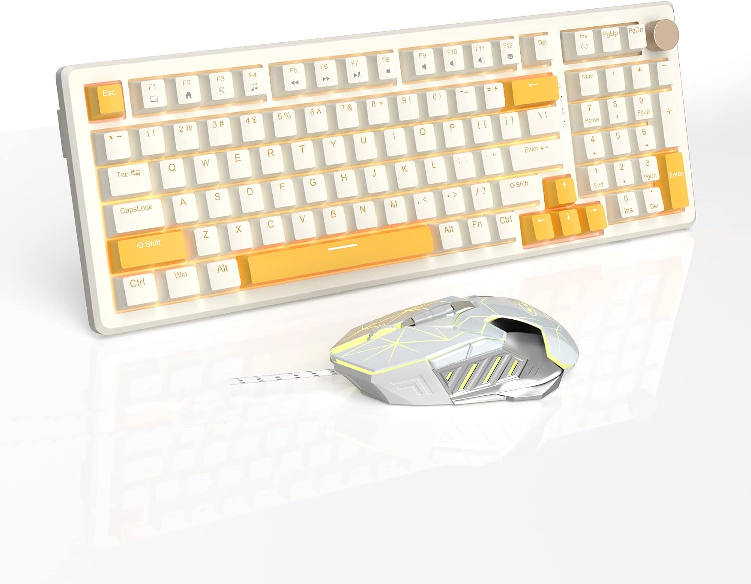 Mechanical Gaming Keyboard and Mouse, MageGee STAR98 Yellow LED Backlit Wired Gaming Keyboard with Yellow Switches, 7-Color Breathing PC Gaming Mouse for Computer, Windows, Laptop (White)