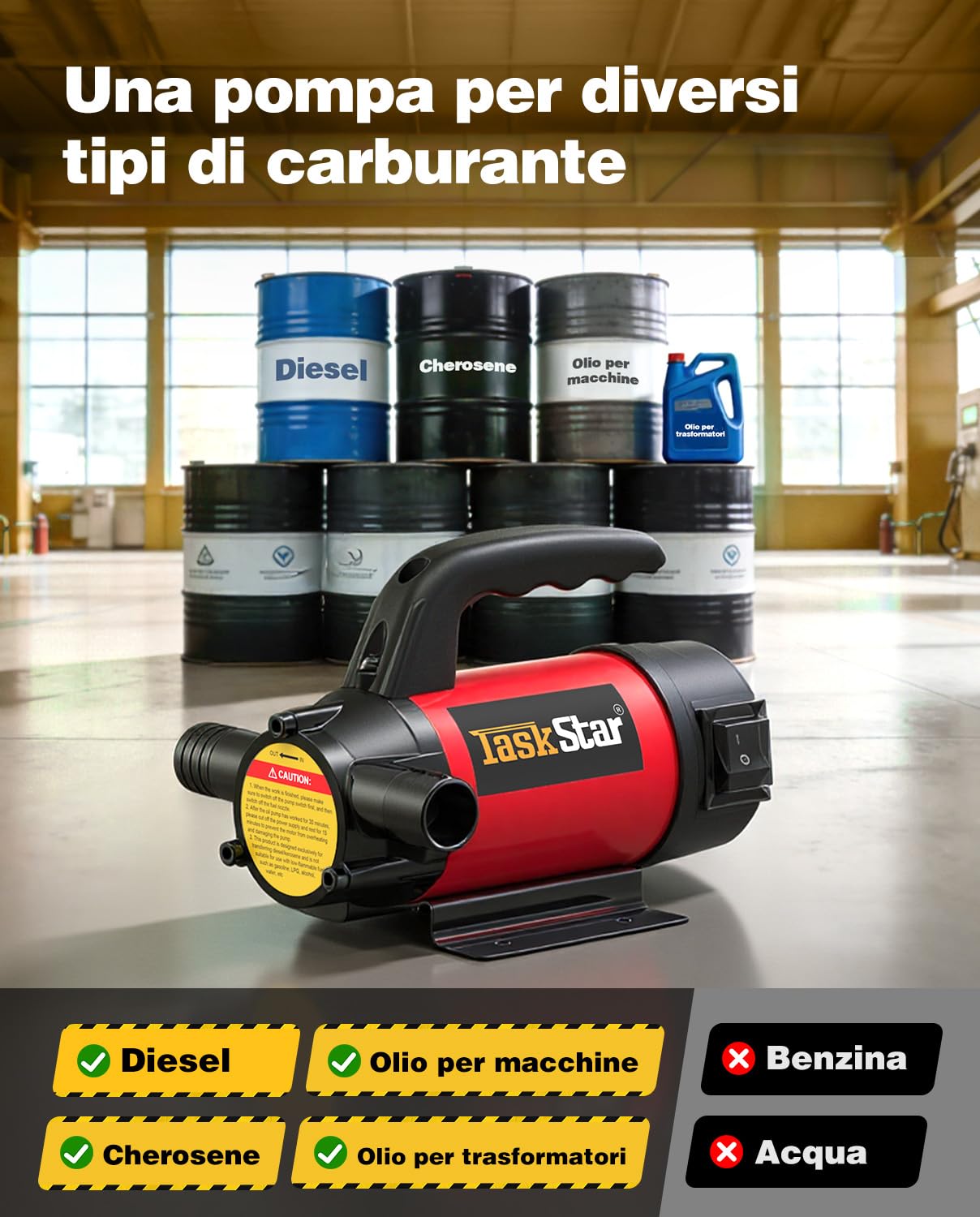 TaskStar Pompa Travaso Gasolio 12V: Portata 50 L/min, Pompa Elettrica Portatile con Pistola, Filtro e Tubi per Diesel, Biodiesel, Cherosene e Olio Combustibile – Per Casa, Fattoria e Cantiere