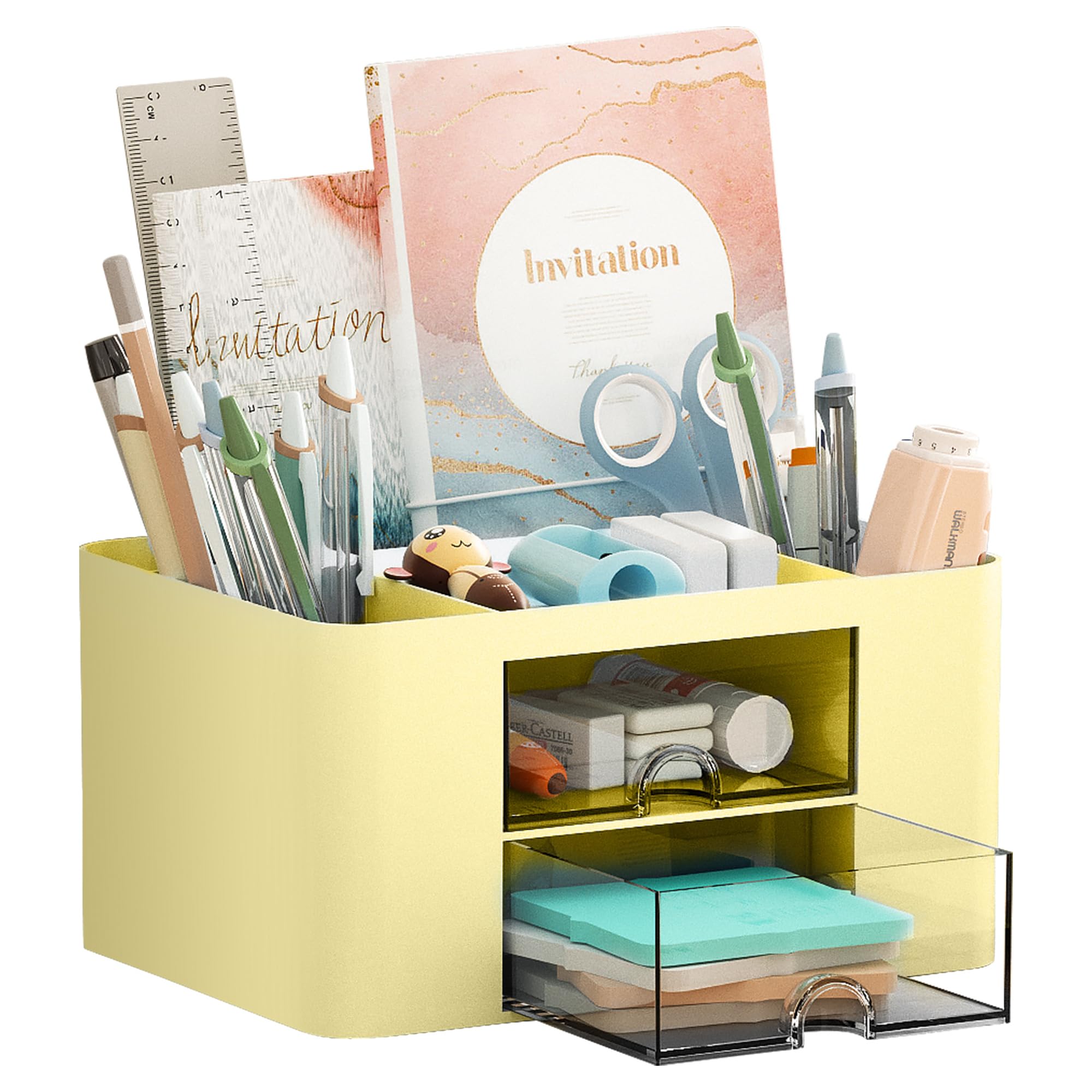 Organiseur de stylos Marbrasse à tiroirs pour rangement bureau jaune