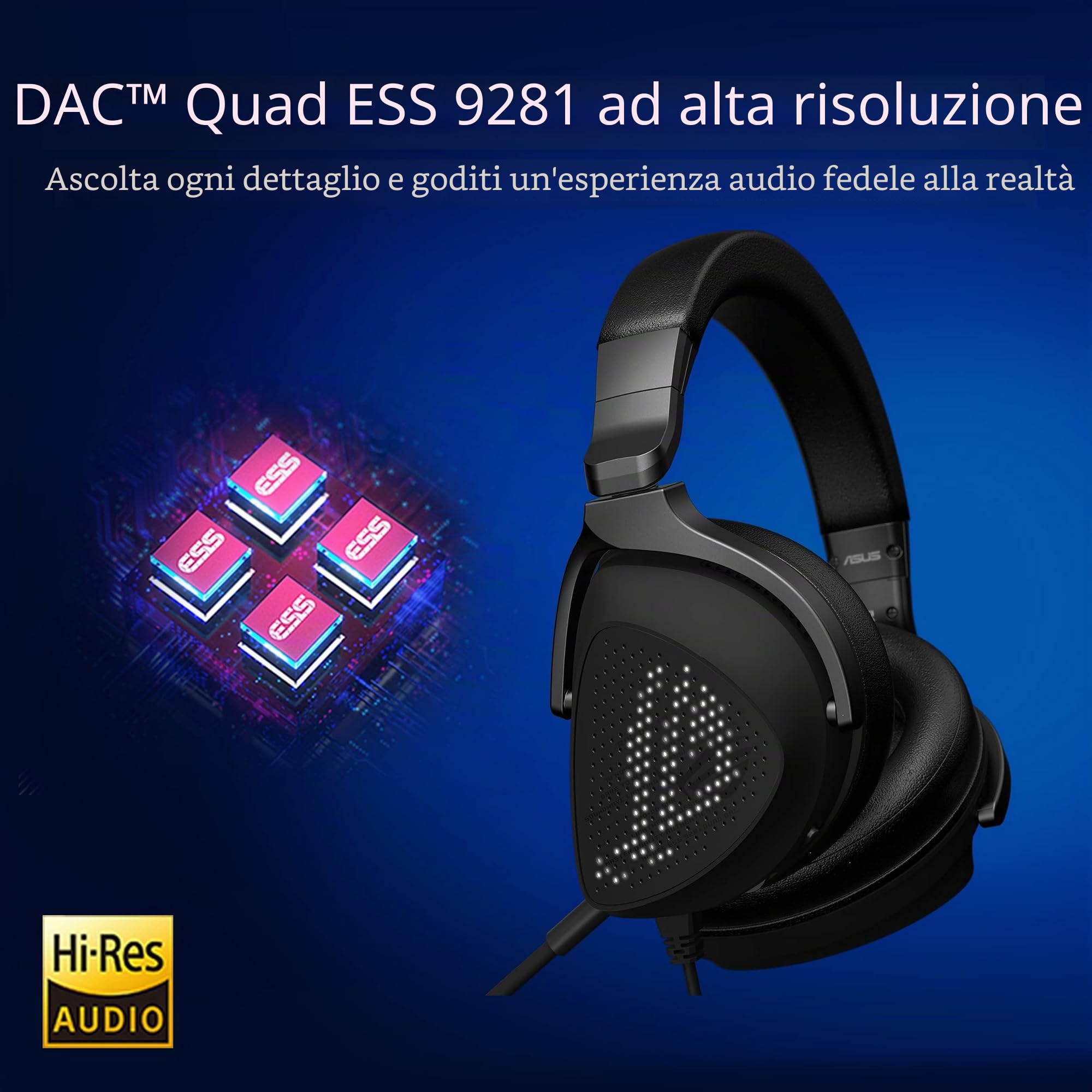 ASUS ROG Delta S Animate, Cuffie da Gaming Cablate, Connessione con Cavo USB-A e USB-C, AI Noise Cancelation, Driver Essence da 50mm, Compatibili con PC, Telefoni e Console, Nere
