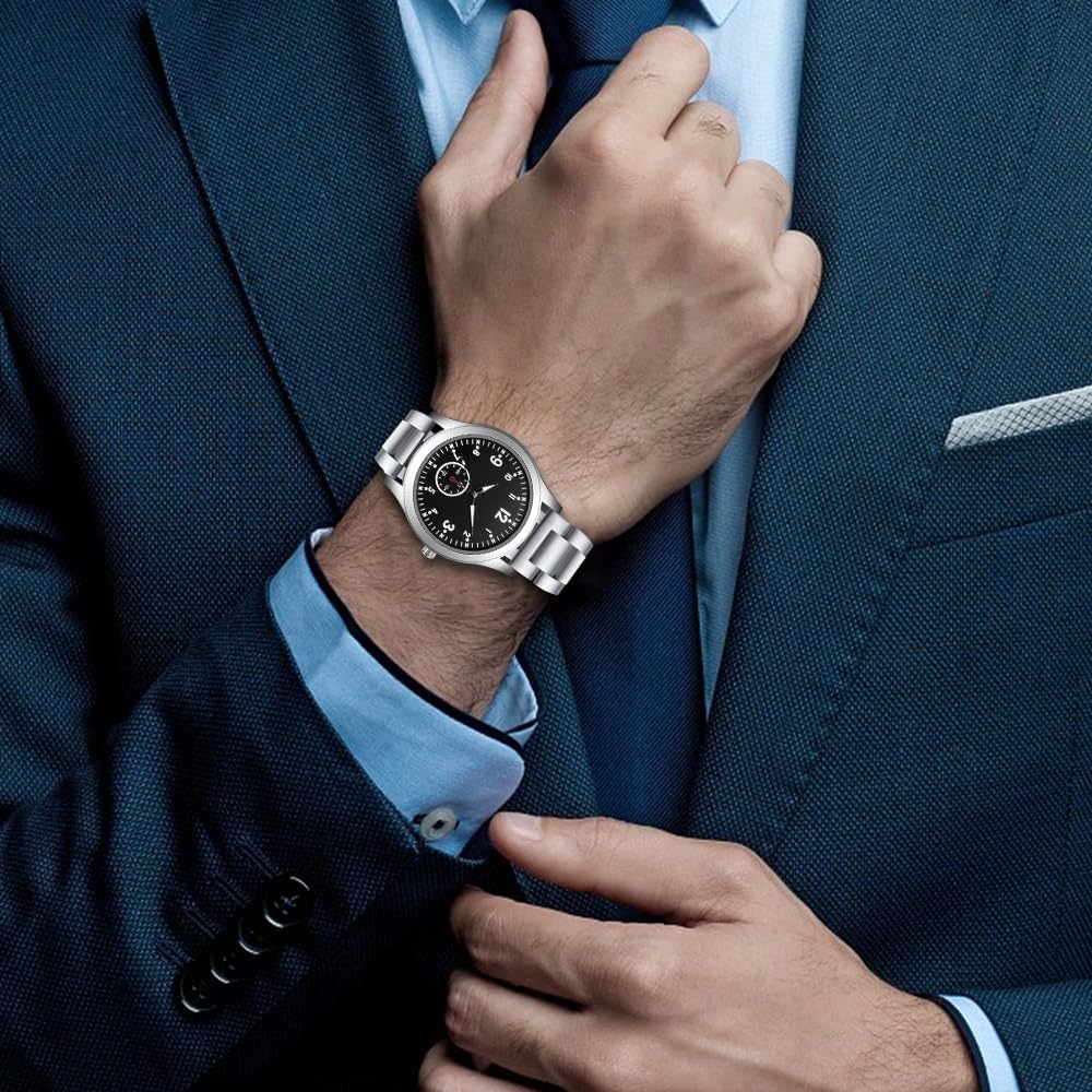 BOSHIYA Quick Release Stainless Steel Watch Strap 18mm, 20mm, 22mm or 24mm Metal Watch Band for Men Women, Fits Samsung Galaxy Watch 6/5/4/3,Garmin Watch,Huawei Watch, Black/Silver - Image 3