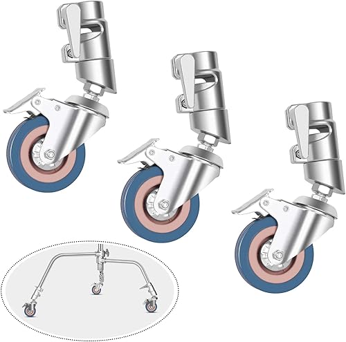 EMART Juego de 3 ruedas giratorias profesionales con 2.953 in de diámetro, freno de goma de metal rodante con soporte C para fotografía de estudio