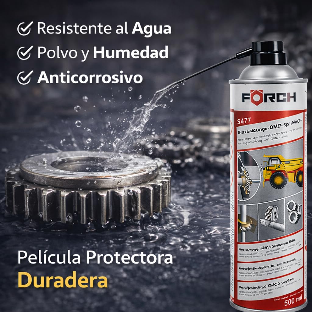 FORCH Grasa Líquida en Spray 500 ml S477 – Lubricante Profesional de Alto Rendimiento para Cadenas, Engranajes y Rodamientos – Larga Duración, Resistente al Agua y Antidesgaste (1)