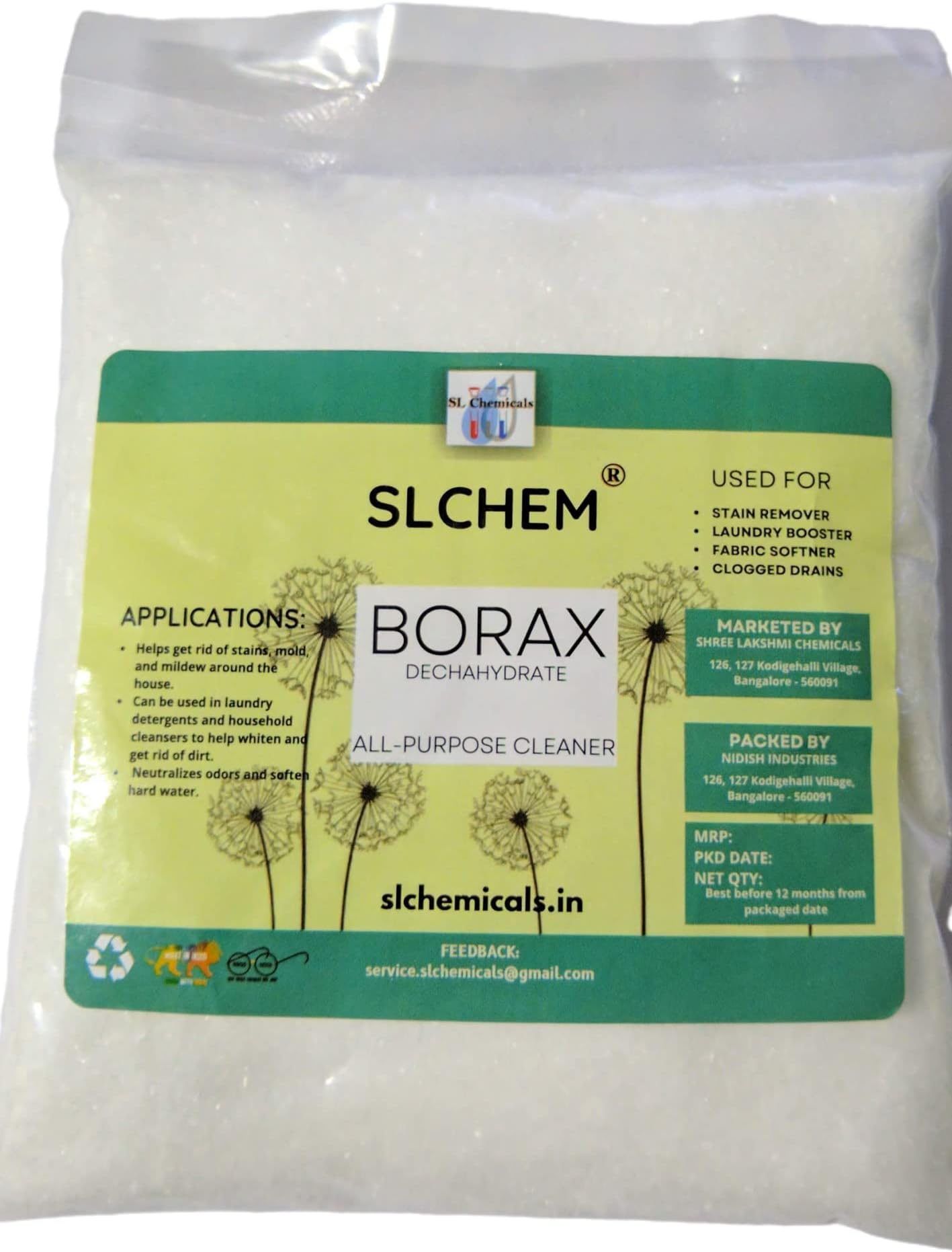 SLCHEM® Borax Powder - 100% Pure Multi Purpose Cleaner with whitening and Cleaning Power 5Kg Pack