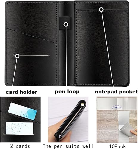 Miniatura 4 de Juego de 13 bloc de notas de bolsillo, incluye soporte de cuero para bloc de notas, paquete de 10 recambios de cuaderno pequeño de 3 x 5 pulgadas,