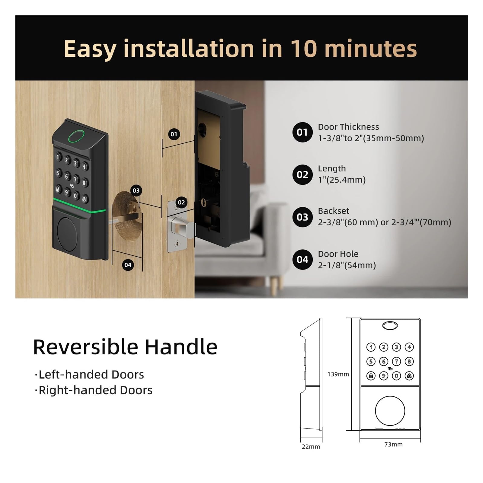 Smart Lock - Cerradura de puerta con huella dactilar, control de aplicación, desbloqueo de código de acceso