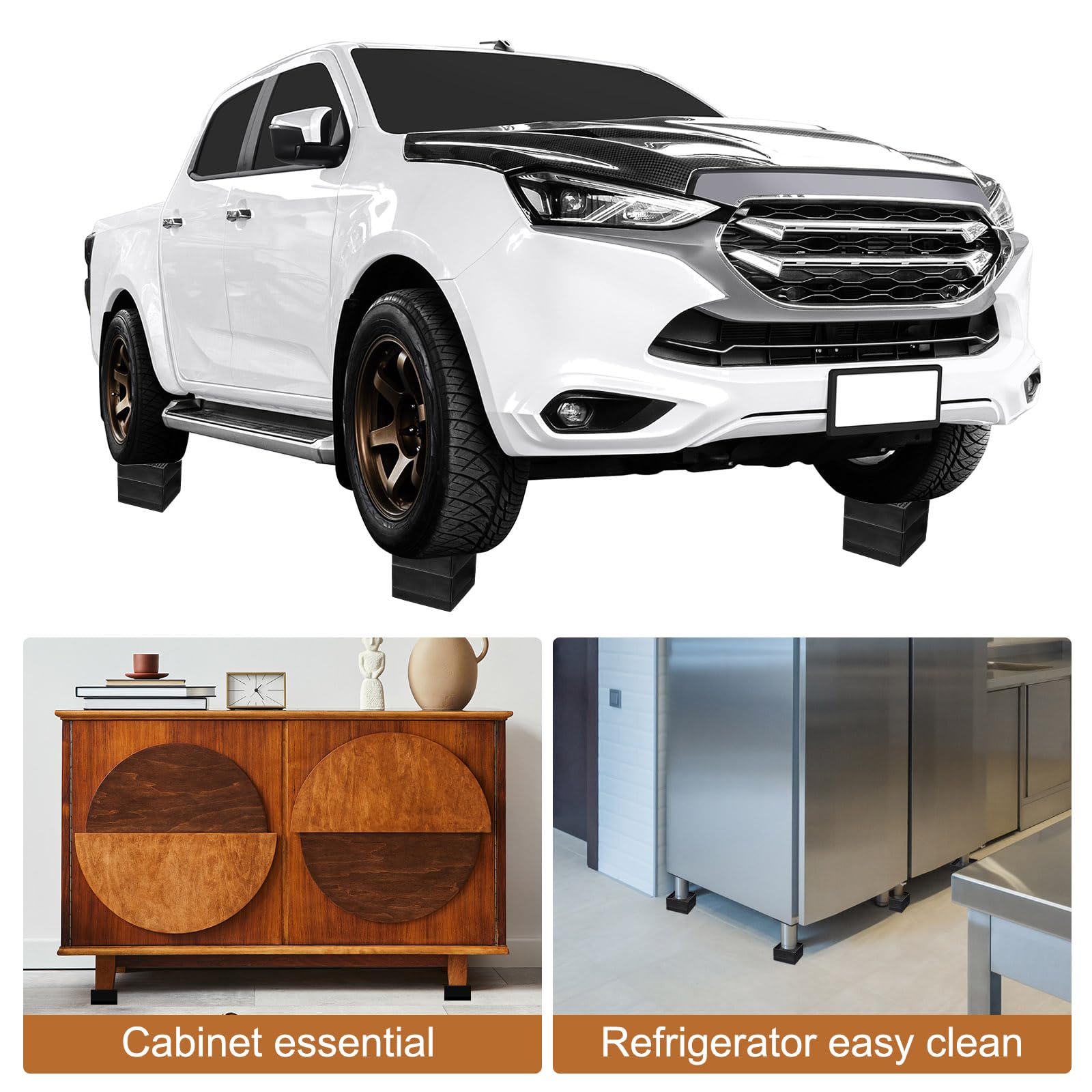 QUARKZMAN 4 Pcs Elevadores Cama Cuadrados Resistentes Y Apilables para Elevar 1.9 Pulgadas Y 3.2 Pulgadas Elevadores Muebles Plástico para Patas Escritorio Silla Mesa Refrigerador Marrón