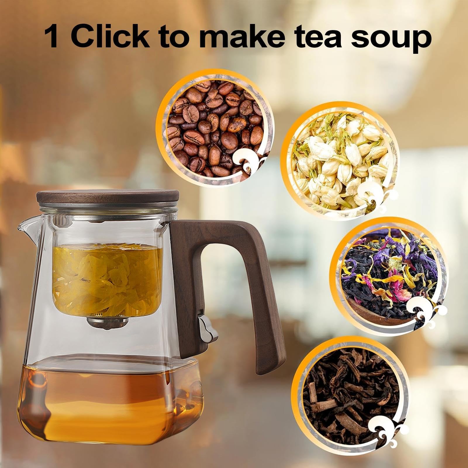 Teiera in con infusore, teiera per infusore per il tè Teiera in con filtro | Set da tè con filtro magnetico in per teiera multifunzionale con separazione 'acqua per tè Oolong nero verde caldo o