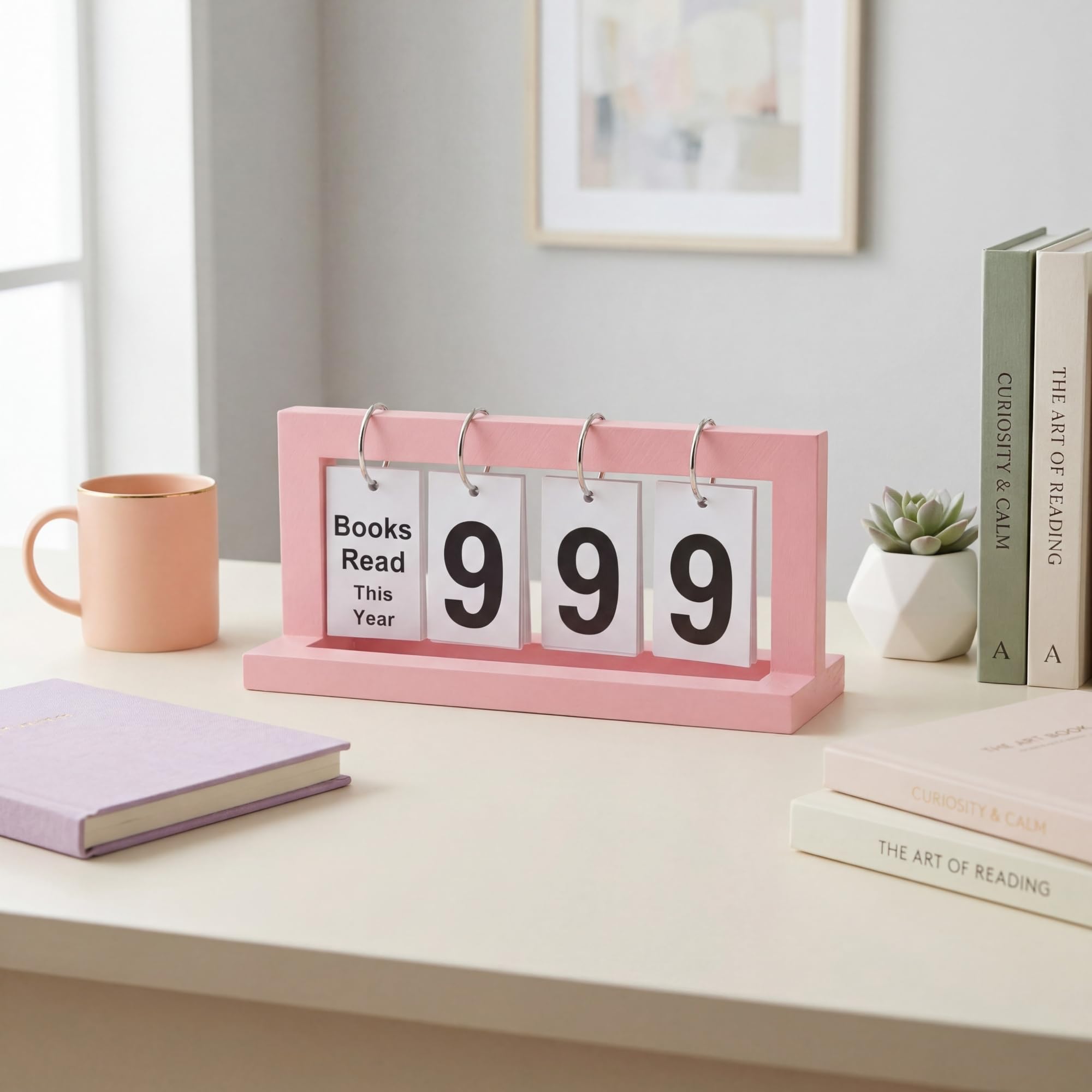 ZYZX Wooden Books Read This Year or Month Tracker Display Stand - with Flip Numbers Border, Suitable for Teachers, Students, Classrooms, Libraries, Home Office Decoration Gifts - Image 3