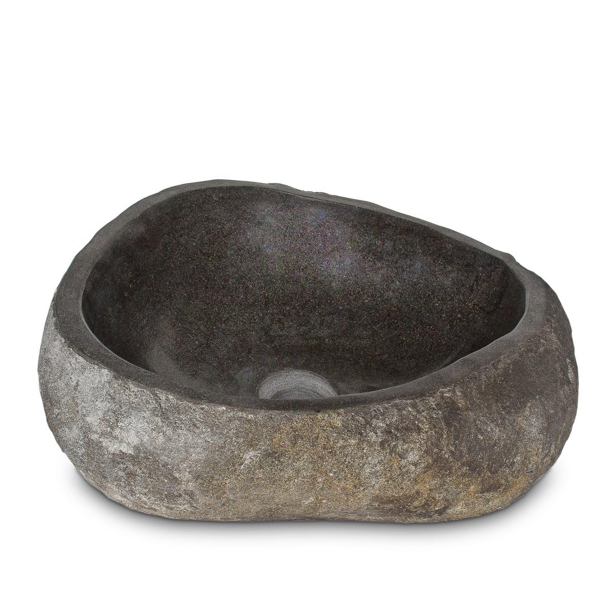 Top Serie Flussstein Handwaschbecken Naturstein Waschschale Stein Findling Natur Grau ca.40-45 cm