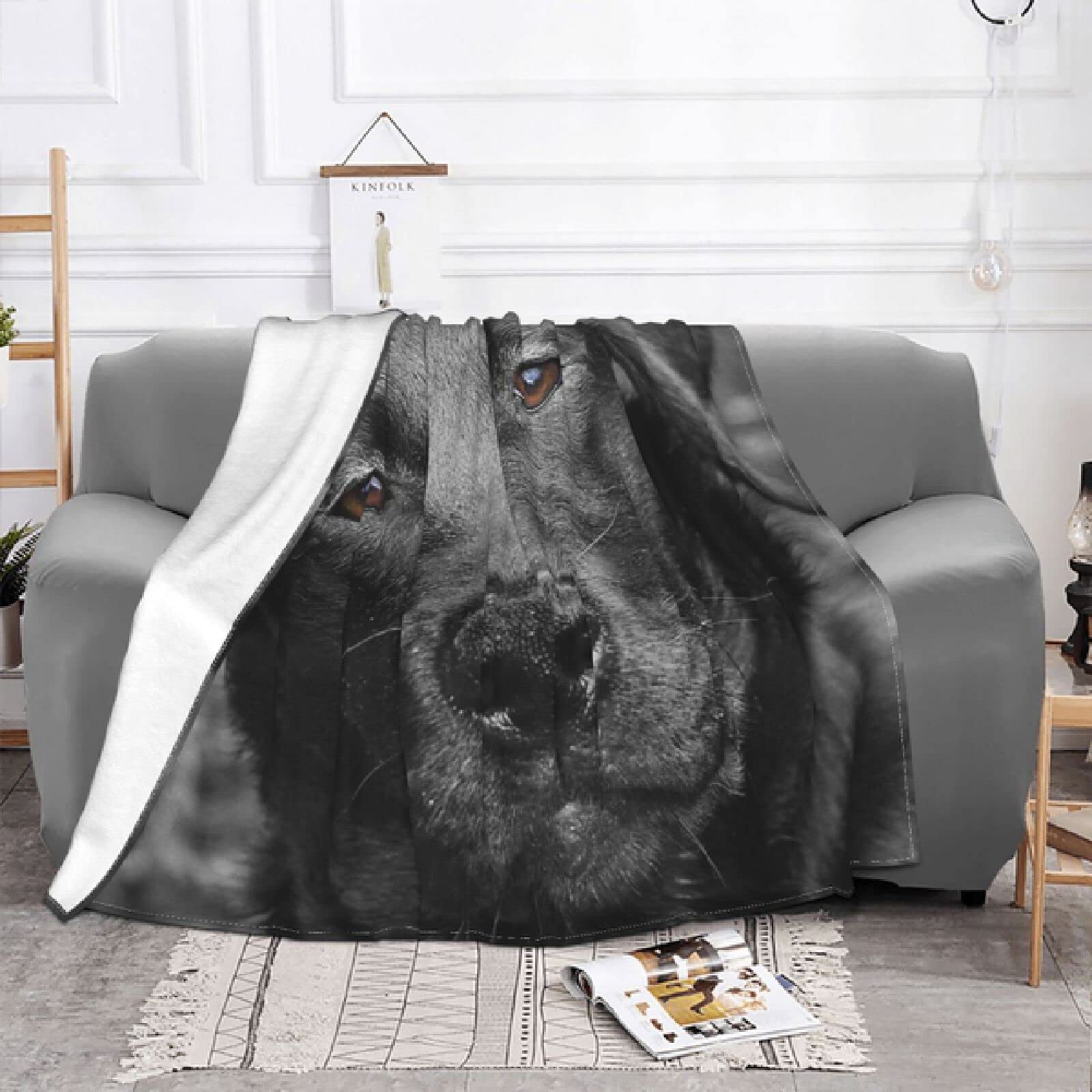 Couverture De Chien Labrador Noir Couvre-Lit Lit À Carreaux Canapé Plaid Couverture Couvertures Et Couches,150*220Cm