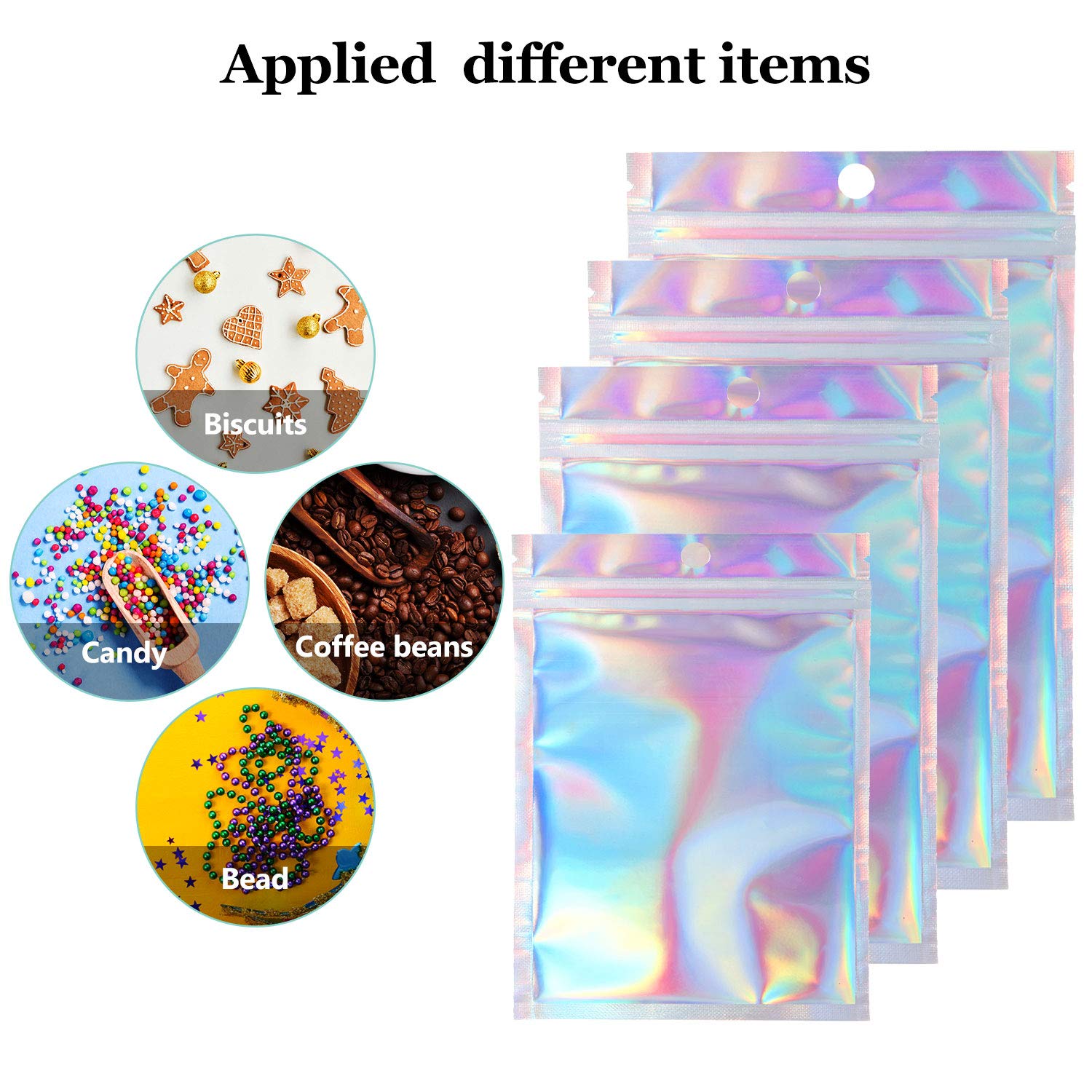 200 PCS Resealable Aluminum Foil Mylar Bags - 4 Sizes, Smell Proof, For Food Storage, Candy, Coffee