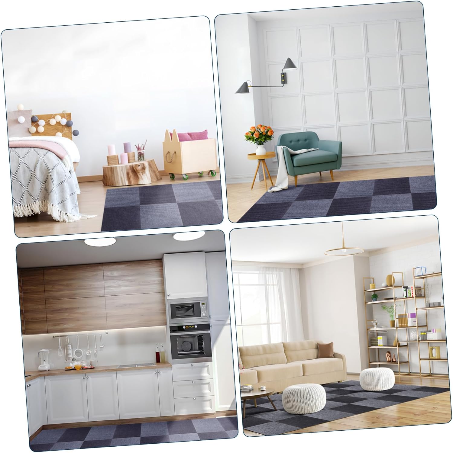 Cabilock 30Pcs Self Adhesive Non Slip Carpet Tiles Rug Squares for Home Office Indoor Spaces Wear Resistant Easy to Assemble Flooring Designs