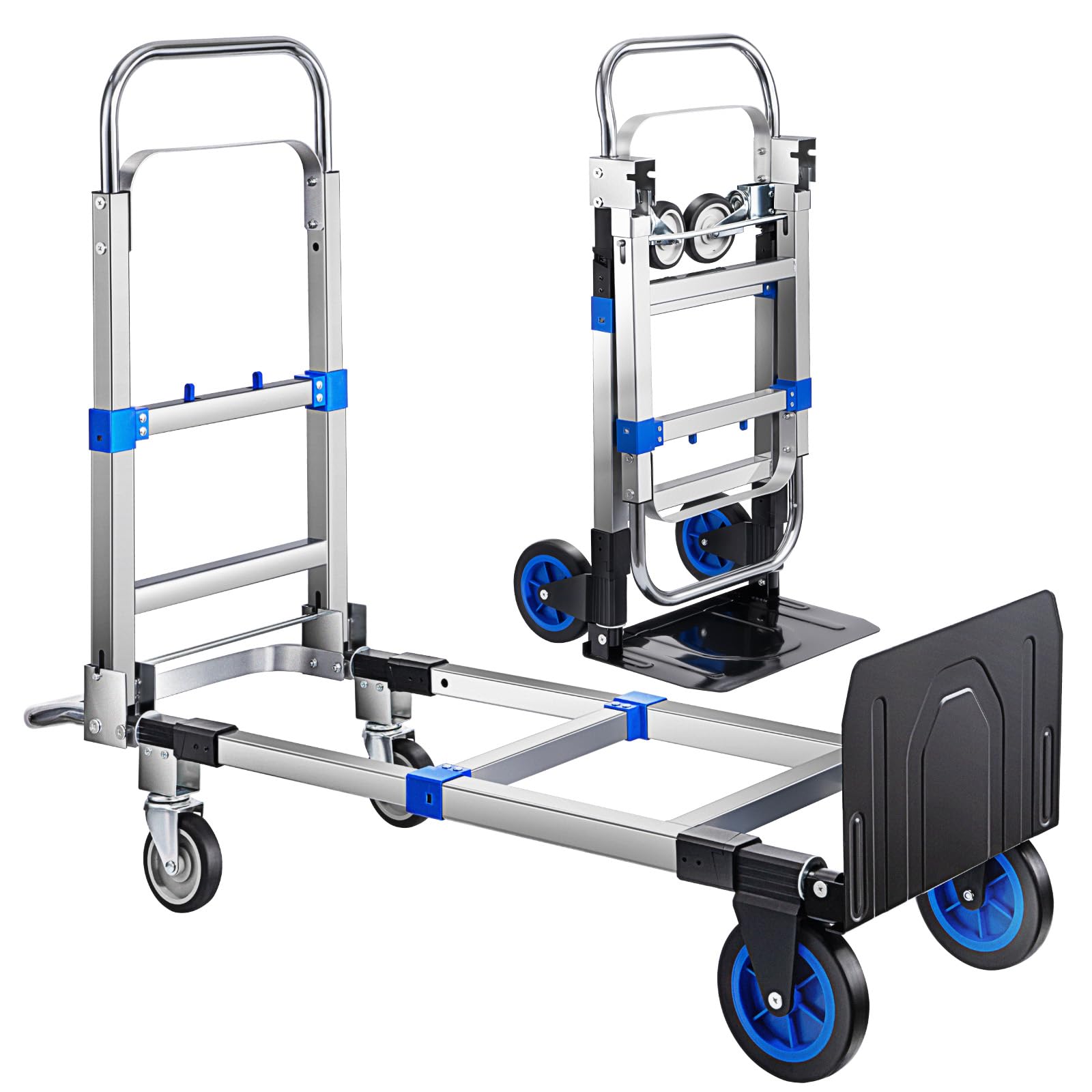 Pro 2 in 1 Aluminium Hand Truck Dolly 660lbs Capacity, Heavy Duty Convertible Hand Truck W/Pneumatic Wheels, Foldable Dolly Cart Collapsible Trolley for Moving with Retractable Handle