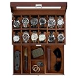 ProCase Watch Box for Men, 12 Slot Mens Watch Case With Drawer, Watch Display Case With Glass Lid, 2-Layer Watch Holder Organizer, Jewelry and Watch Storage for Men Women -12Slot, Espresso