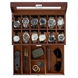 ProCase Watch Box for Men&comma; 12 Slot Mens Watch Case With Drawer&comma; Watch Display Case With Glass Lid&comma; 2-Layer Watch Holder Organizer&comma; Jewelry and Watch Storage for Men Women -12Slot&comma; Espresso