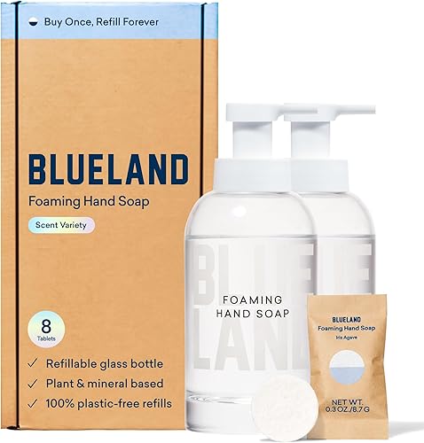 BLUELAND DĂşo de jabĂłn de manos 2 dispensadores de jabĂłn de manos de espuma de vidrio recargables + 8 repuestos de tabletas Aroma de agave iris BLUELAND DĂşo de jabĂłn de manos 2 dispensadores de jabĂłn de manos de espuma de vidrio recargables + 8 repuestos de tabletas Aroma de agave iris