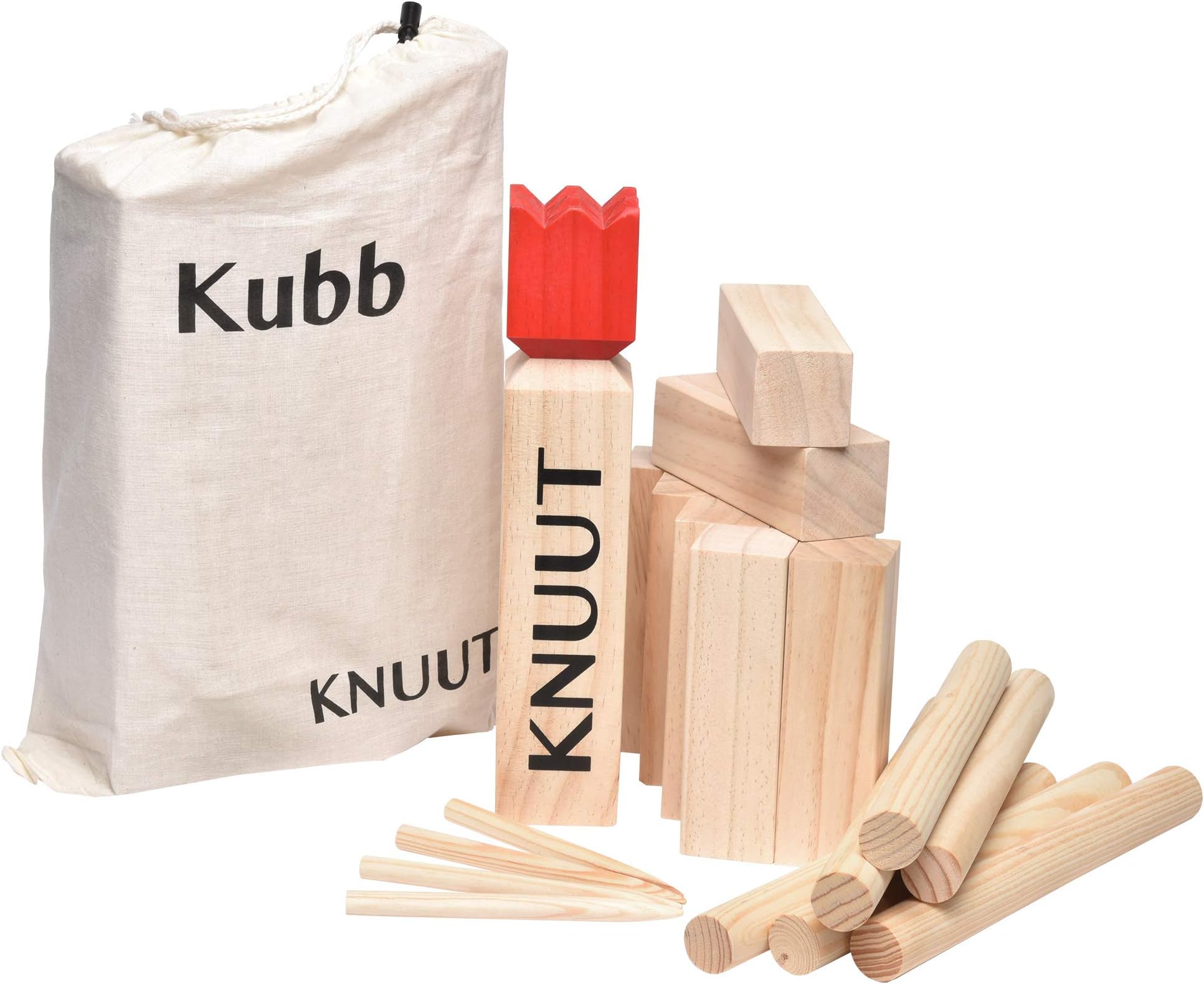 Toyfel XXL Kubb Game Knuut - FSCยฎ Wooden Outdoor Game with Fabric Bag - Exciting Sweden Chess Made of Pine Wood Robust Throwing Game with 21 Game Elements + Carry Bag - Garden Game for 2-12 Players