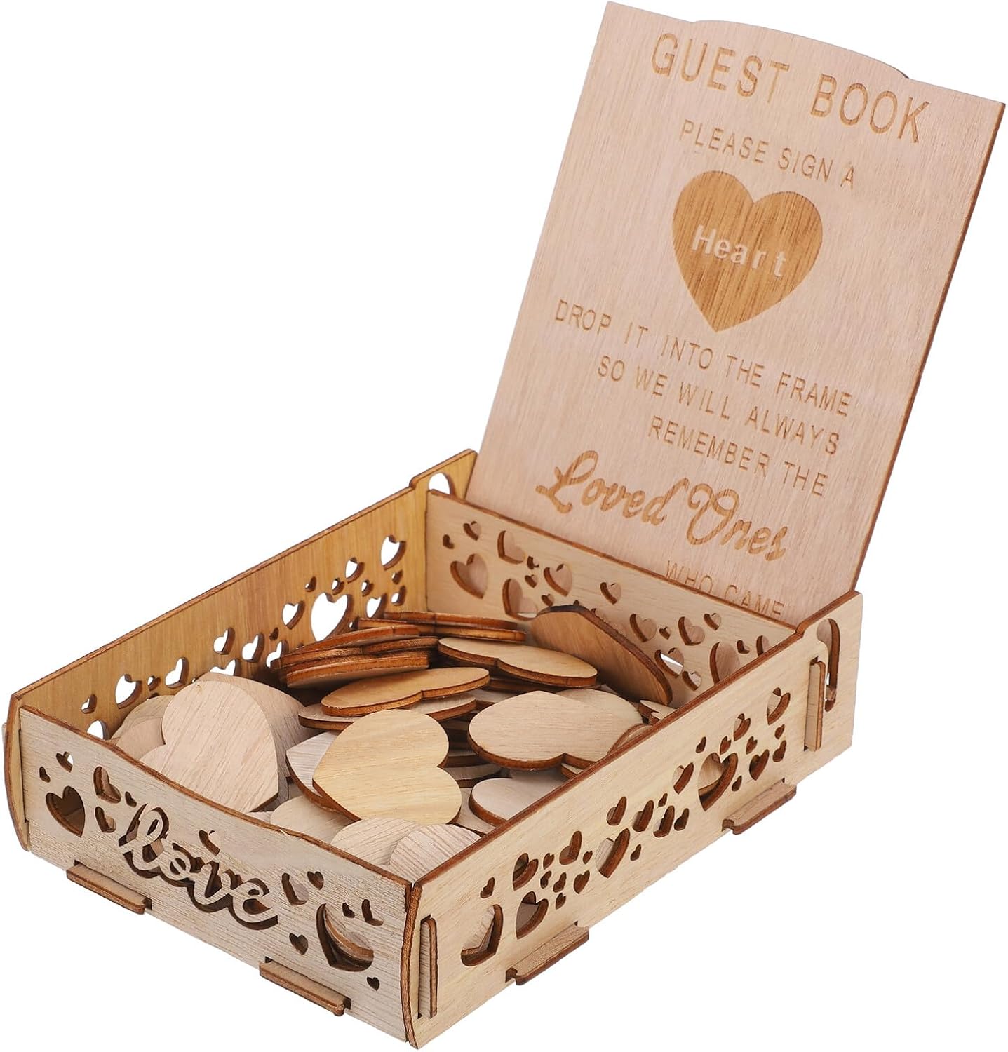 Heart-Shaped Wedding Guest Book with Wooden Frame Rustic Wedding Reception Guest Book Sign Love Heart Table Decor