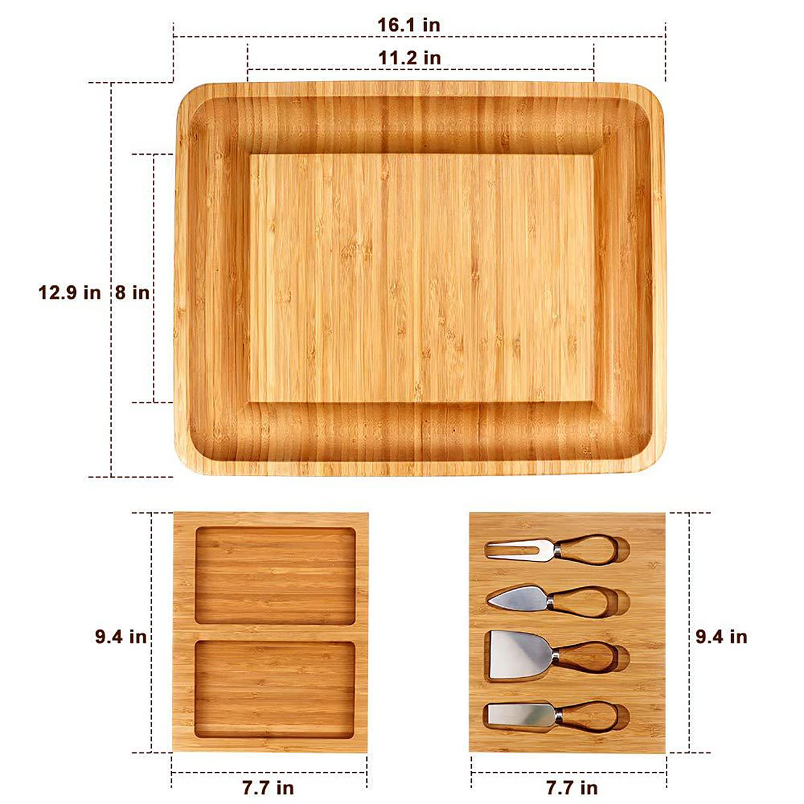 Doppeltes Käsebrett Aus Bambus, Käseplatte, Wurstplatte, Serviertablett Mit Besteck In Doppelt Ausziehbarer Schublade, Geschenk Für Valentinstag, Hochzeit, Einweihungsparty