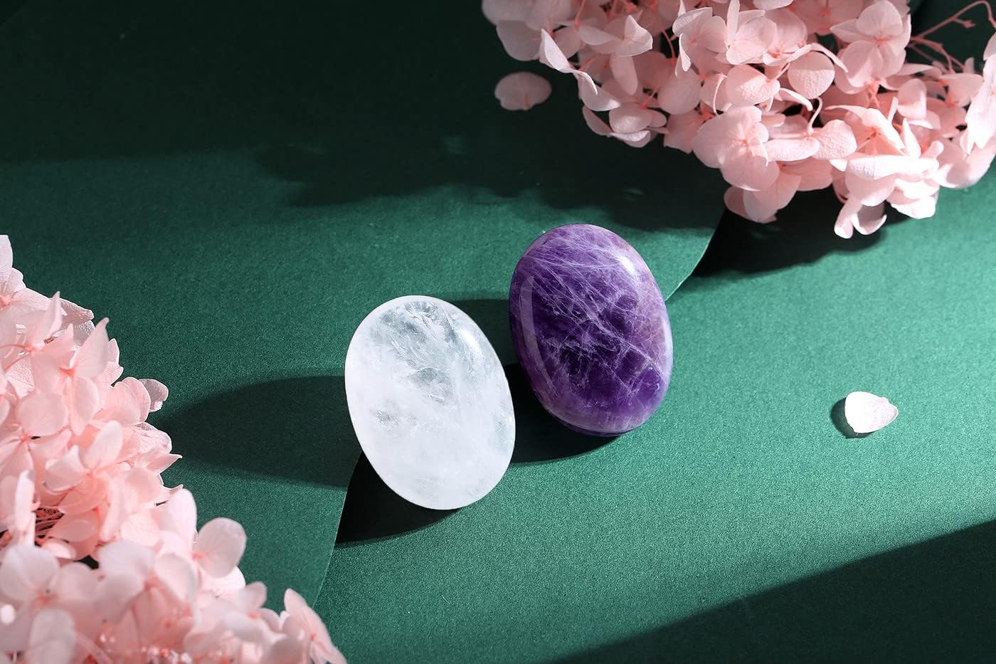 XIANNVXI 2Pcs Oval Stones Healing Crystals Stones Amethyst Clear Quartz Gemstones Reiki Natural Polished Palm Pocket Crystal Stone - Image 4