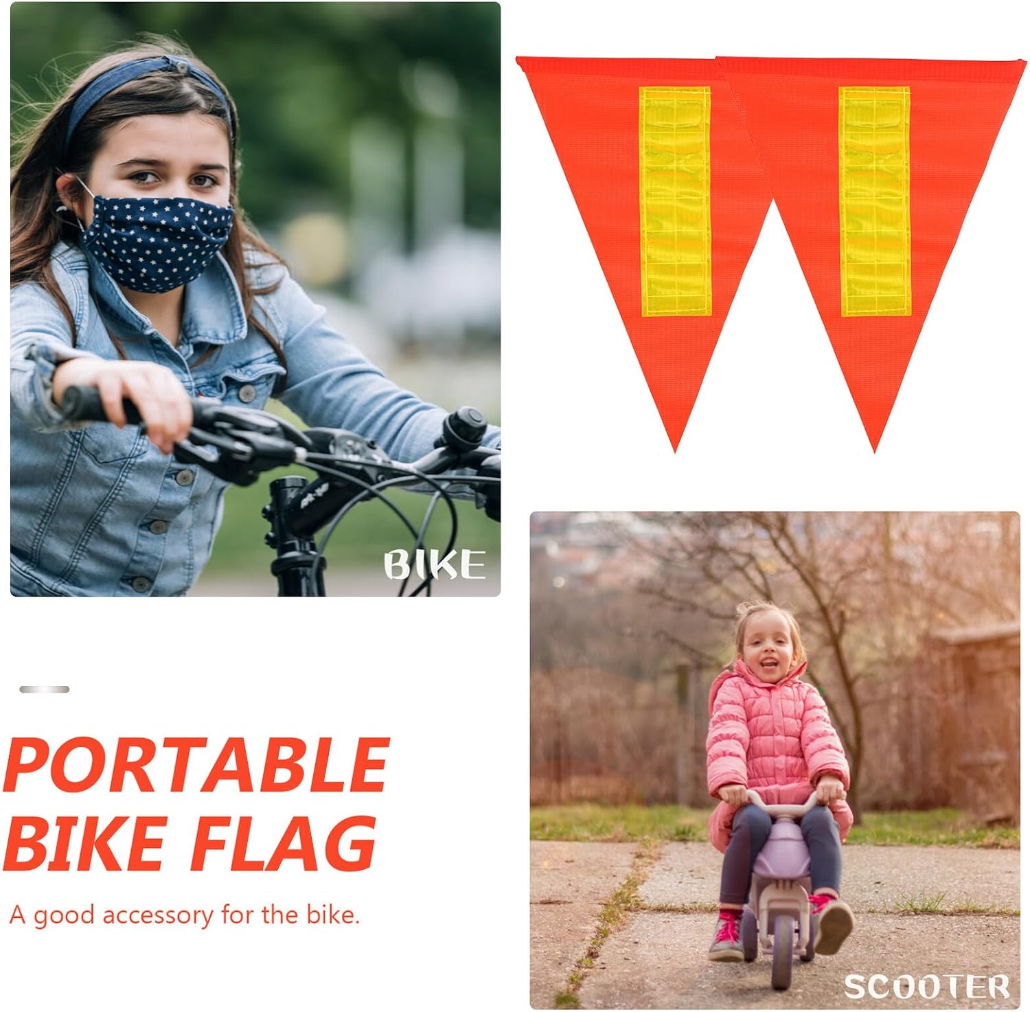 5pcs Reflective Cycling Safety Flags Pvc Warning Flags for Bike Accessories 21.5x28.5x28.5cm with 6mm Pole Compatible for ’s Riding Safety