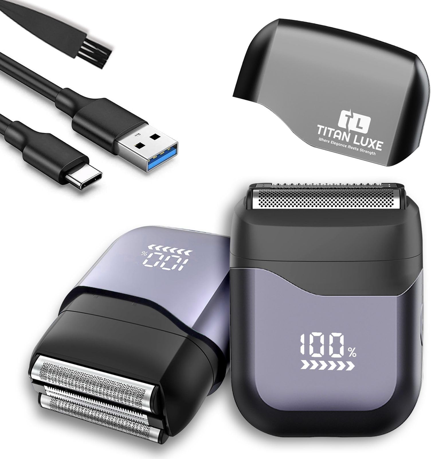 Electric Foil Shavers for Men - Mini Electric Razor with 3 Floating Blades & Big LED Display - Foil Shaver for Men with 2 Gears Adjustable - Face Shaver with IPX7 Waterproof - USB Type C Beard Trimmer