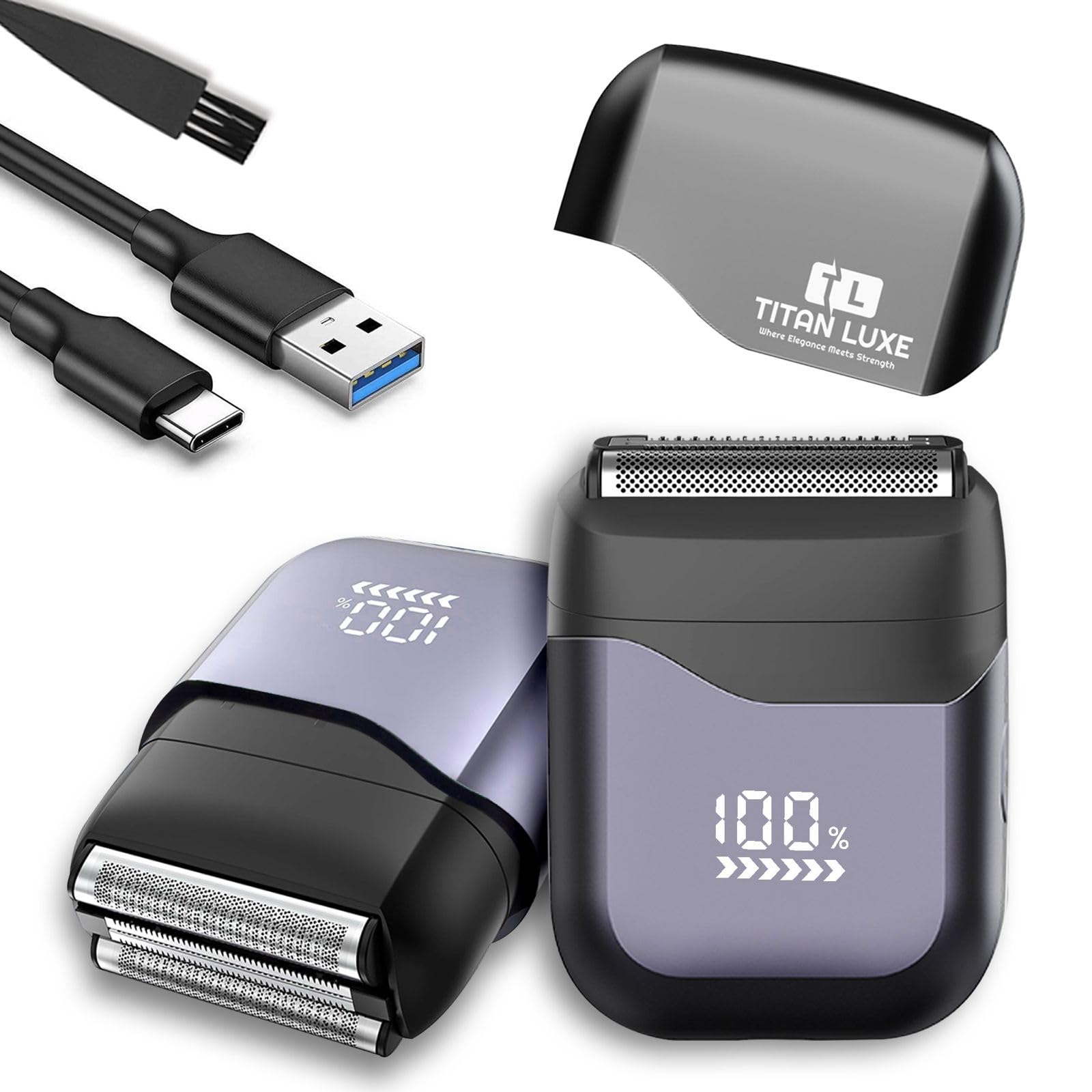 Electric Foil Shavers for Men - Mini Electric Razor with 3 Floating Blades & Big LED Display - Foil Shaver for Men with 2 Gears Adjustable - Face Shaver with IPX7 Waterproof - USB Type C Beard Trimmer