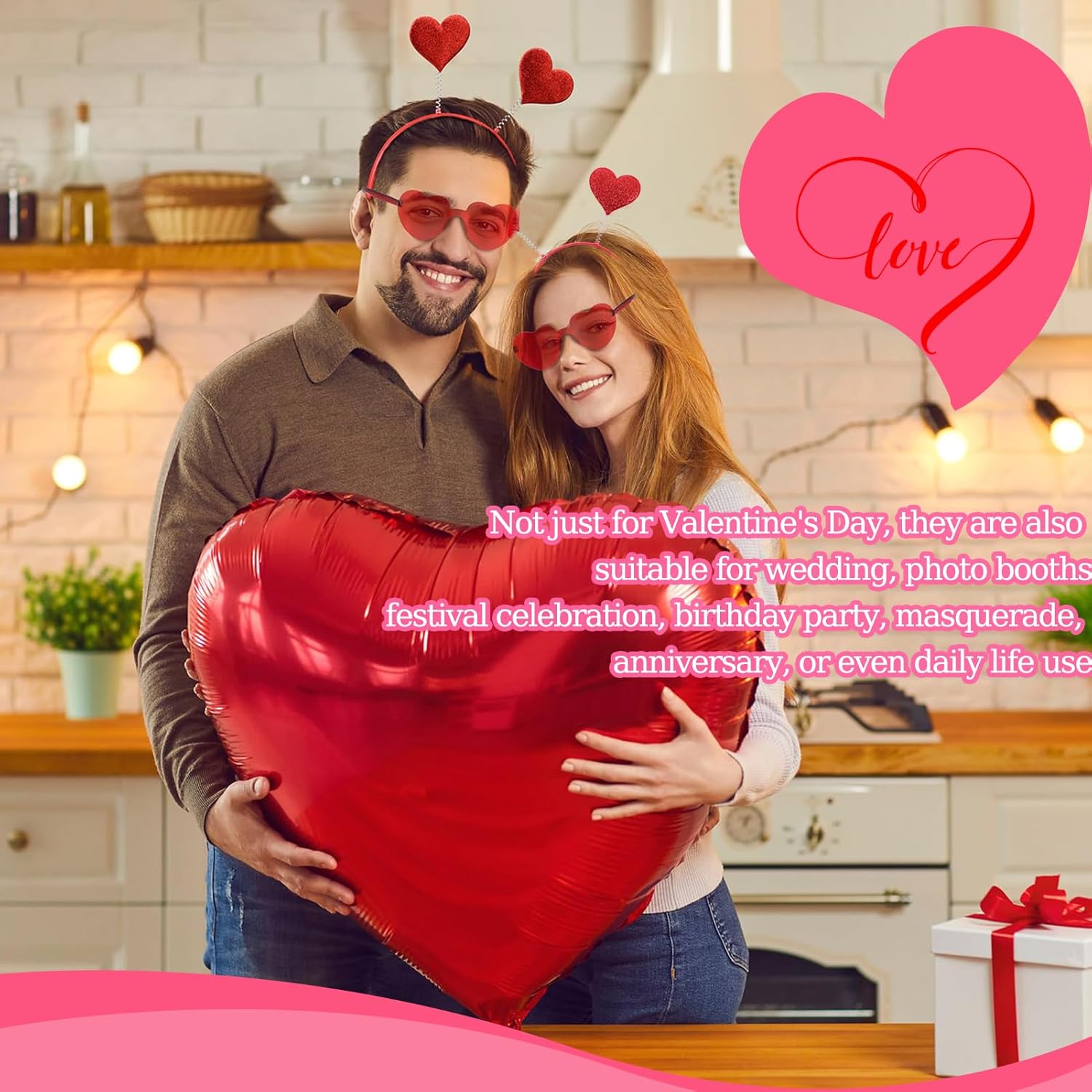 Women Valentines Costume Set Tutu Skirt Red Heart Headband Sunglasses Necklace for Valentine's Day Party Supplies - Image 4