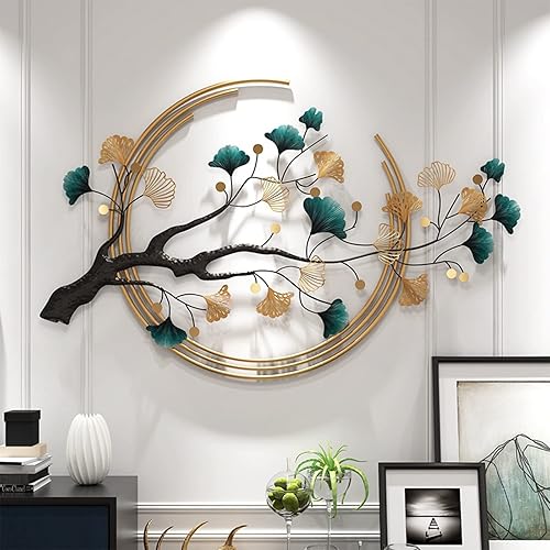PRISIA Ginkgo - Decoración artística de hojas de metal 3D de 527 x 327 pulgadas para sala de estar porche habitación decoración artística moderna