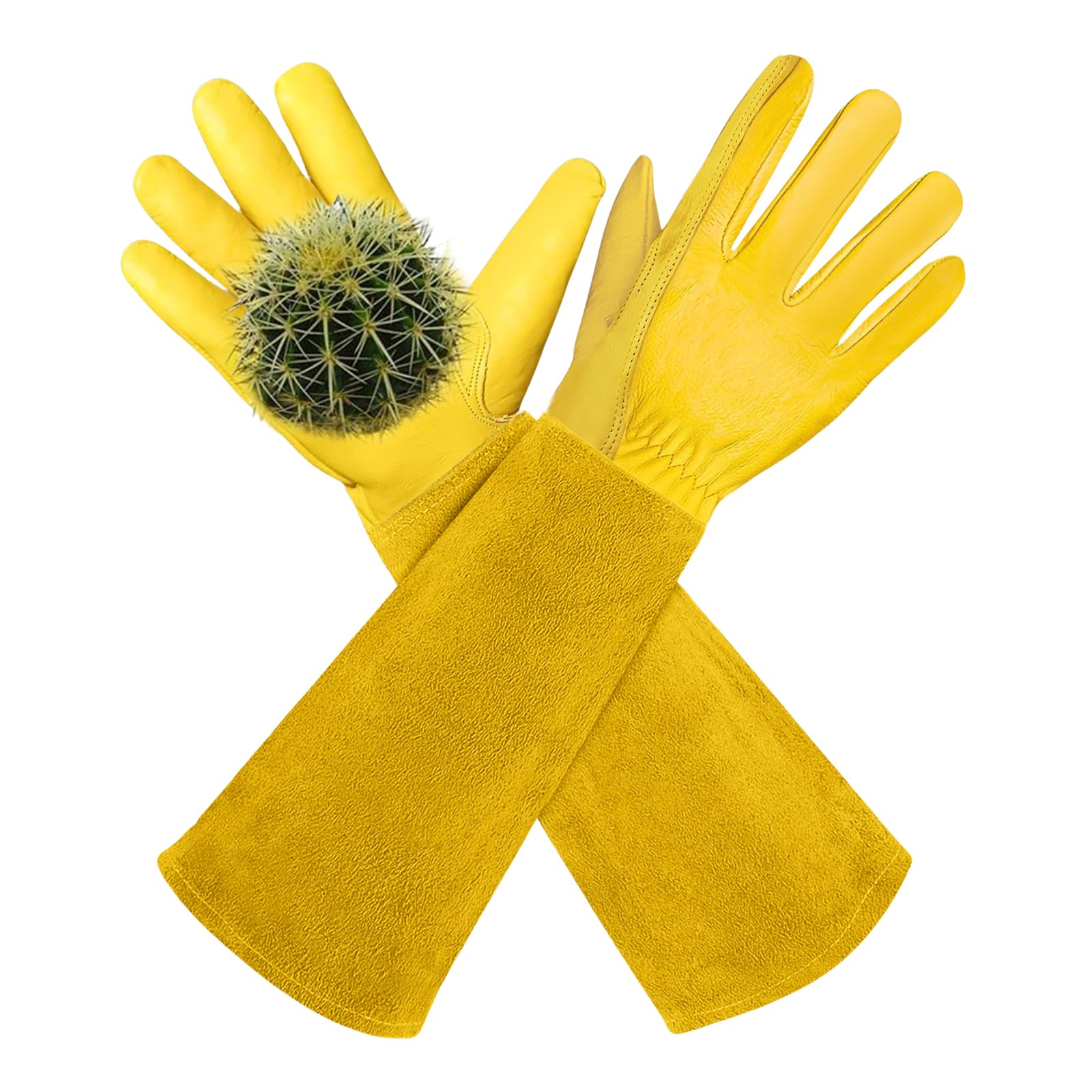 AMFUN Leather Gardening Gloves for Women/Men, Leathers Working Glovesing Work, Long Gardens Gloveing,Thorn Proof Cowhide, Utility Heavy Duty Garden Gloved for Brambles, Rose Pruning & Outdoor Work-S