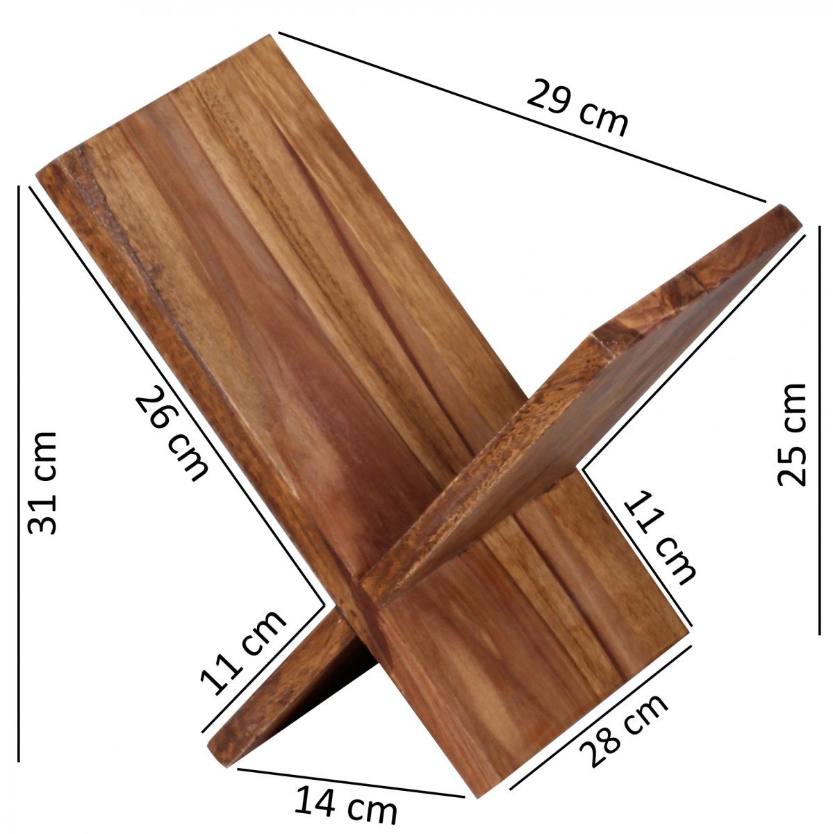 FineBuy Zeitungsständer Sheesham Massivholz X-Form 31 cm Zeitschriftenständer Design Prospekthalter Landhaus Buchständer Braun