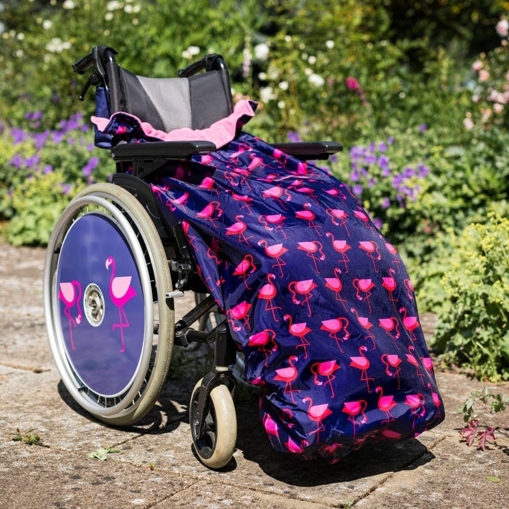 Funda para silla de ruedas con forro polar para usuarios de sillas de ruedas de talla grande y alta, 100% impermeable, manta para silla de ruedas fácil de instalar (flamenco marino)
