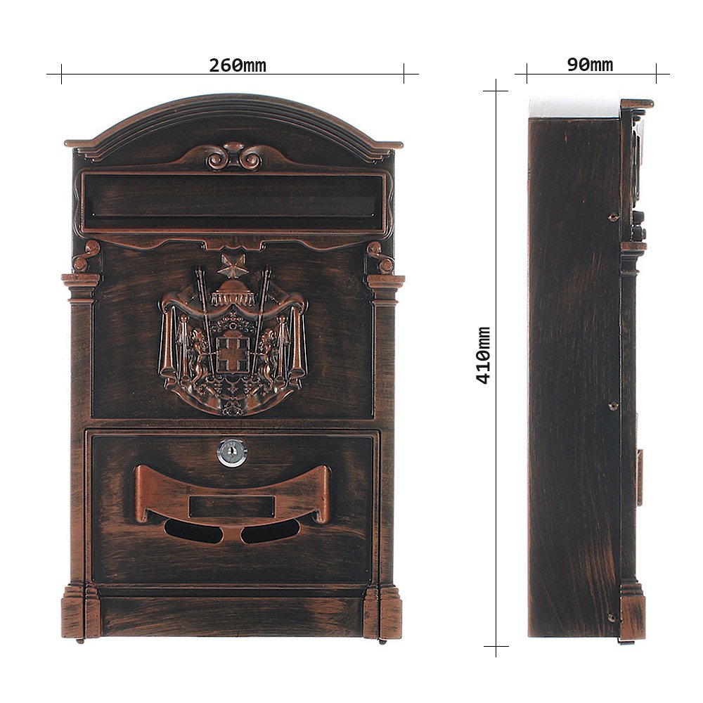 Profirst Boîte aux Lettres Mail PM 700 Antique Serrure à Cylindre 2 clés lxh 26x41cm Boîte aux Lettres Murale Porte-étiquette Fenêtre Transparente Matériel de Fixation